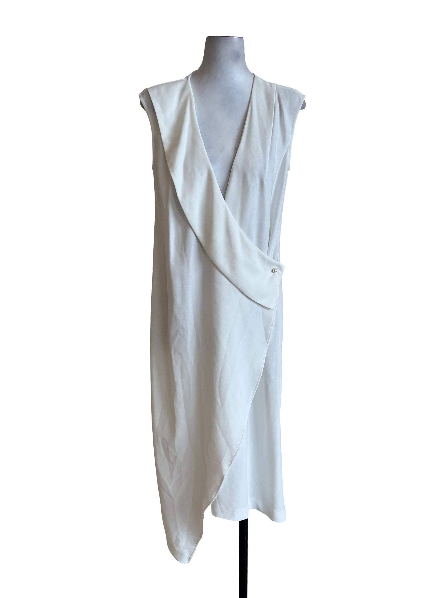 Chiffon White Asymmetrical Sleeveless Cardigan