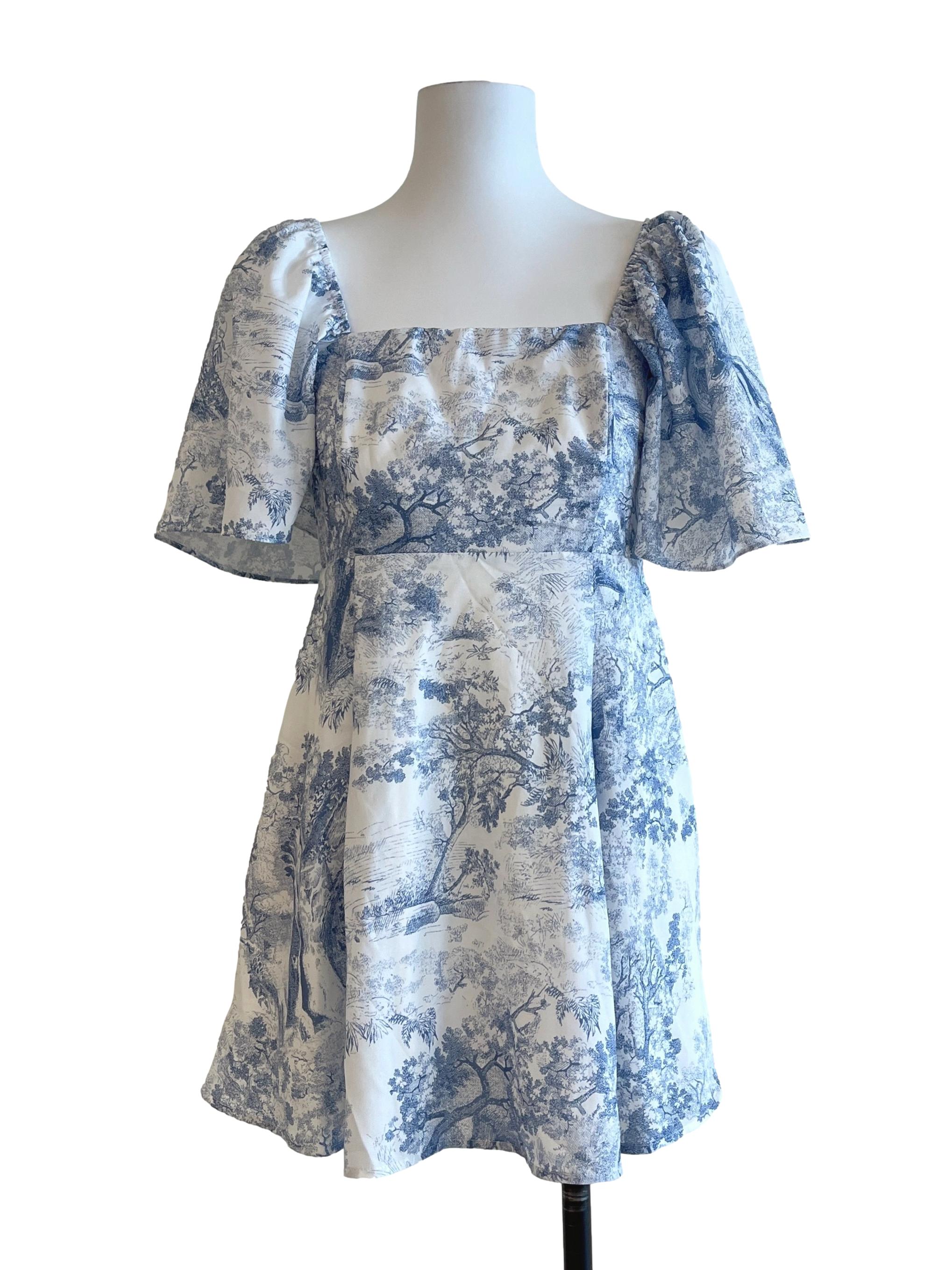 Cobalt Blue Printed Mini Dress