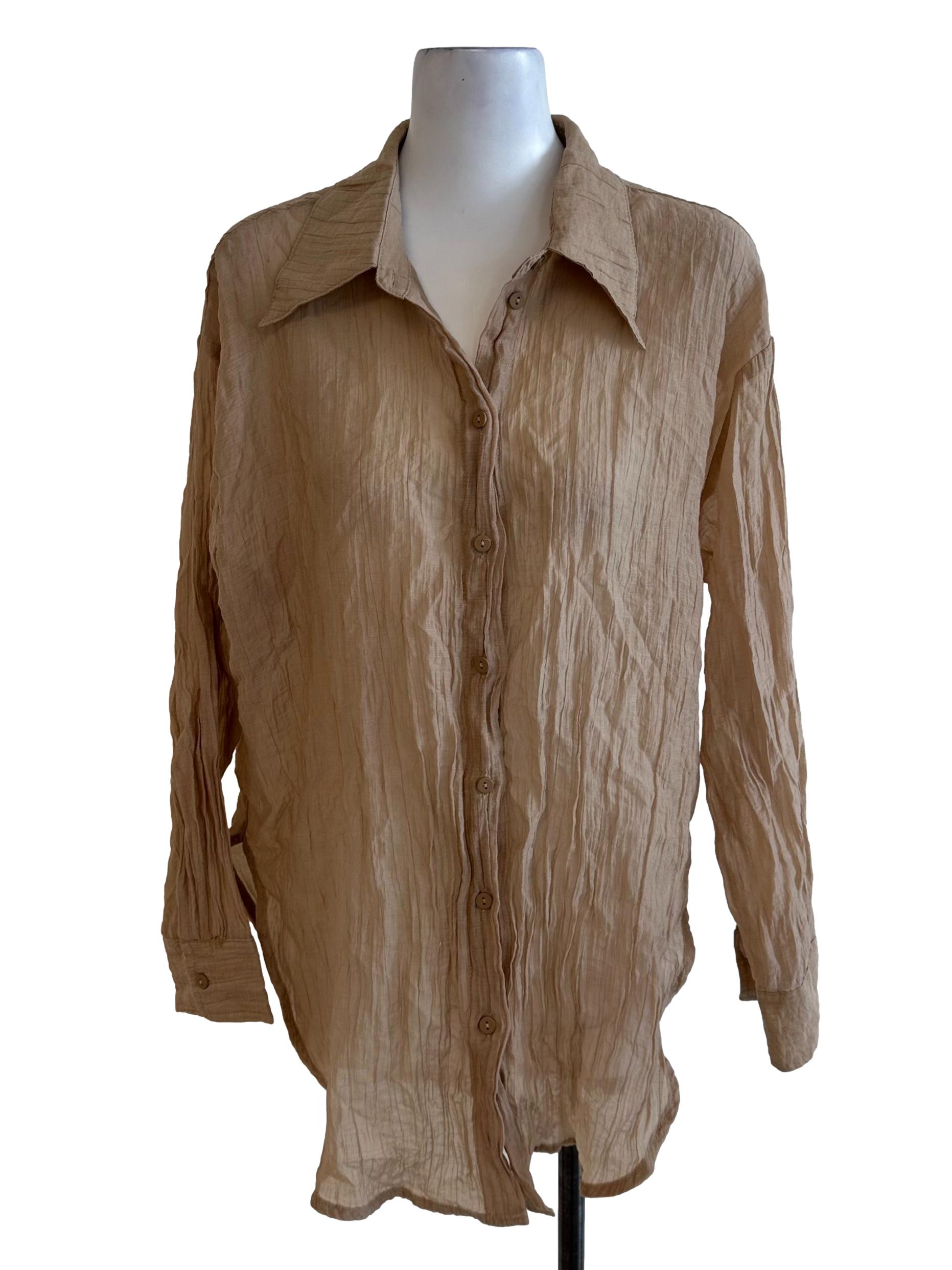 Khaki Brown Textured Collar Top