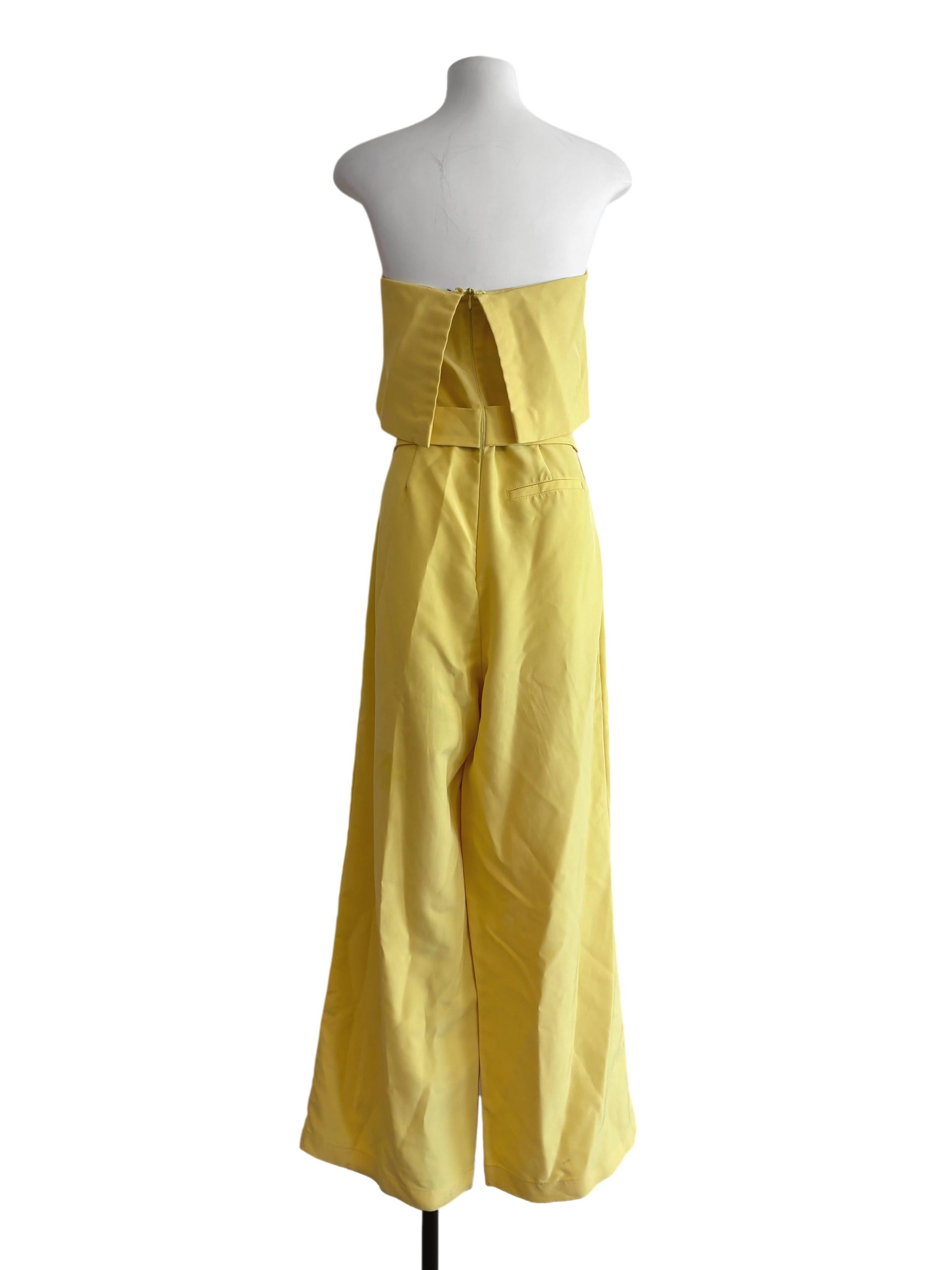 Butter Yellow Strapless Drape Jumpsuit