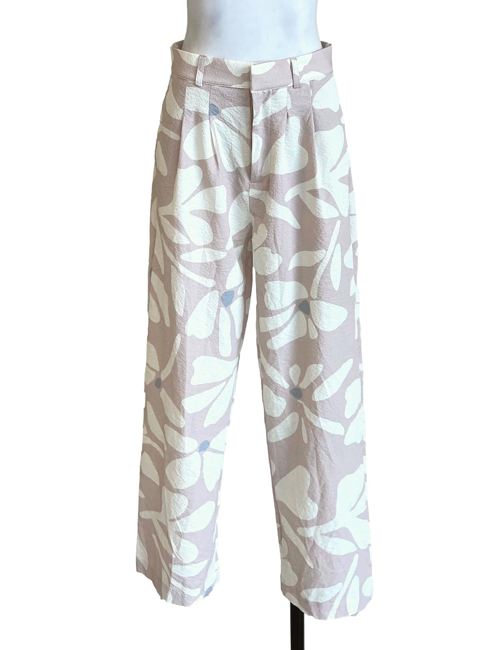 Crepe Floral Pleated Formal Pants
