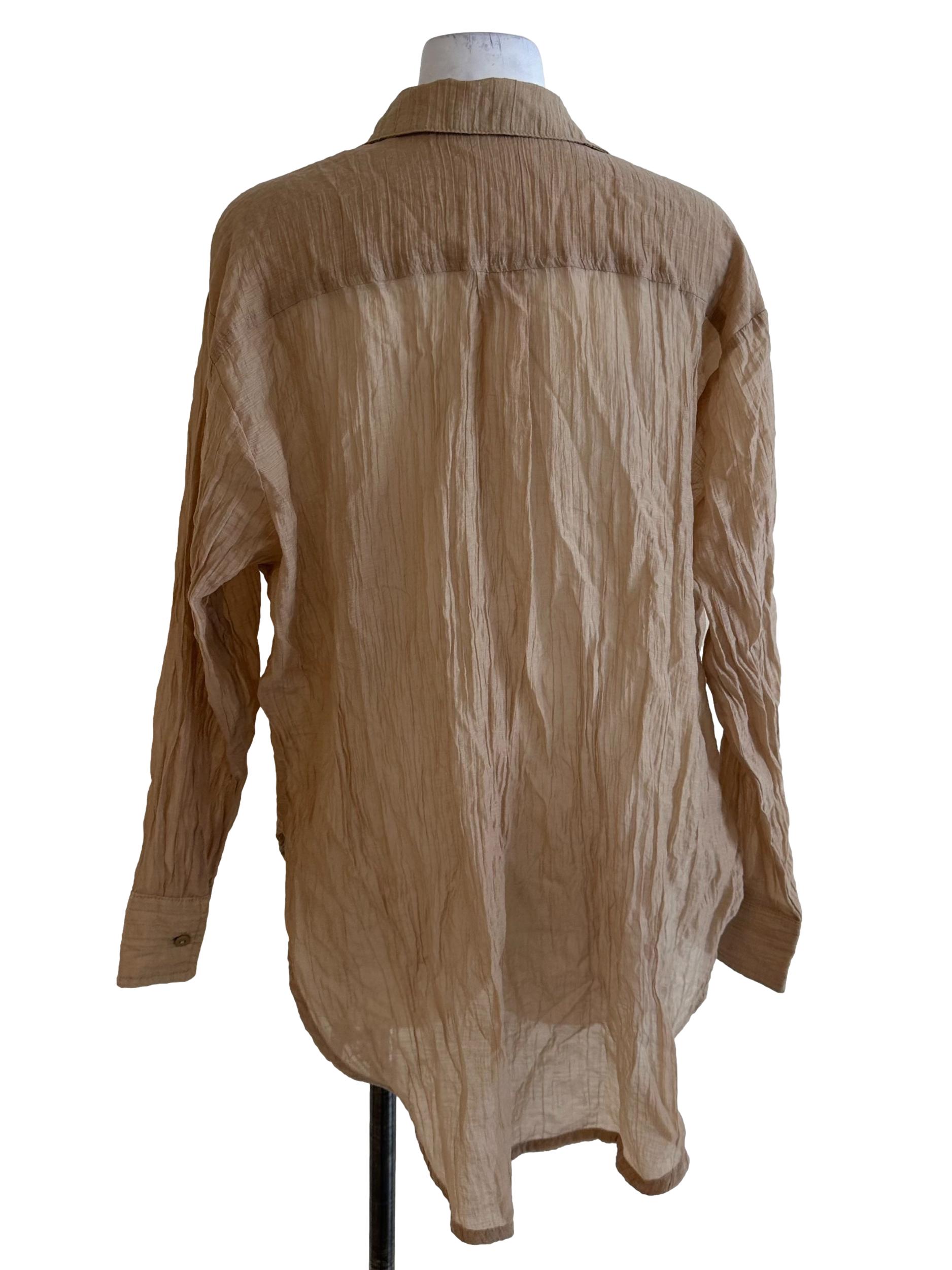 Khaki Brown Textured Collar Top