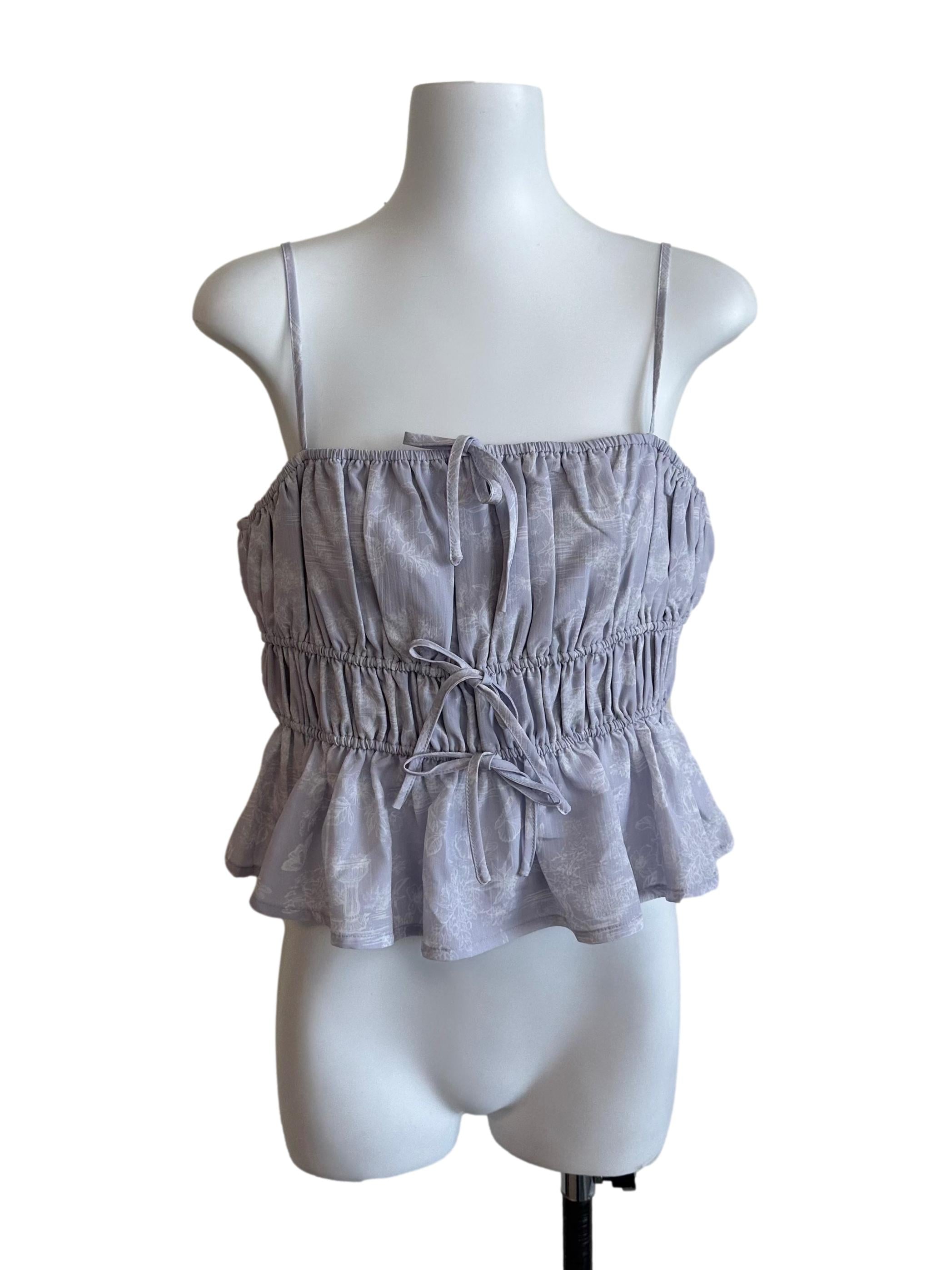 Ash Purple Pattern Ribbon Peplum Top