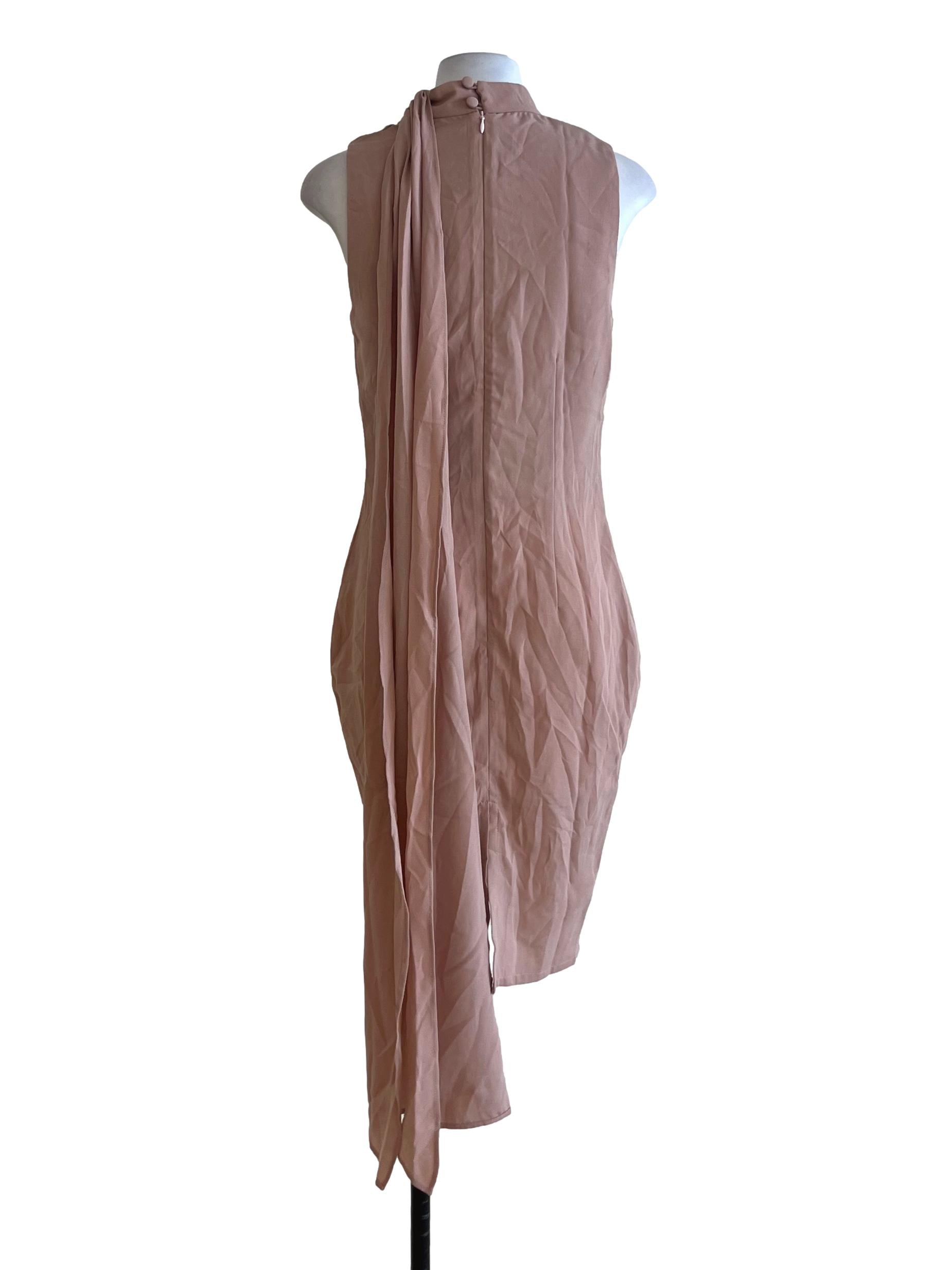 Blush Pink Funnel Neckline Sheath Dress