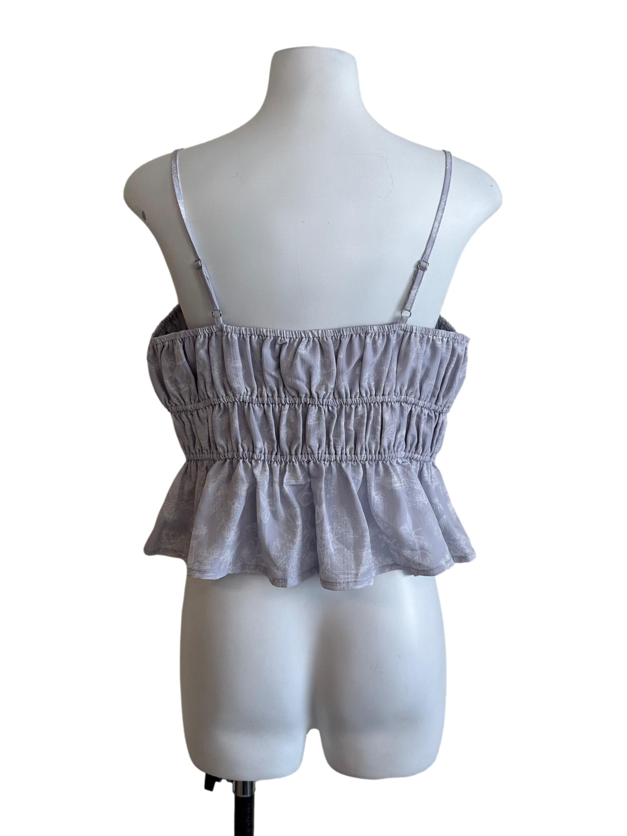 Ash Purple Pattern Ribbon Peplum Top