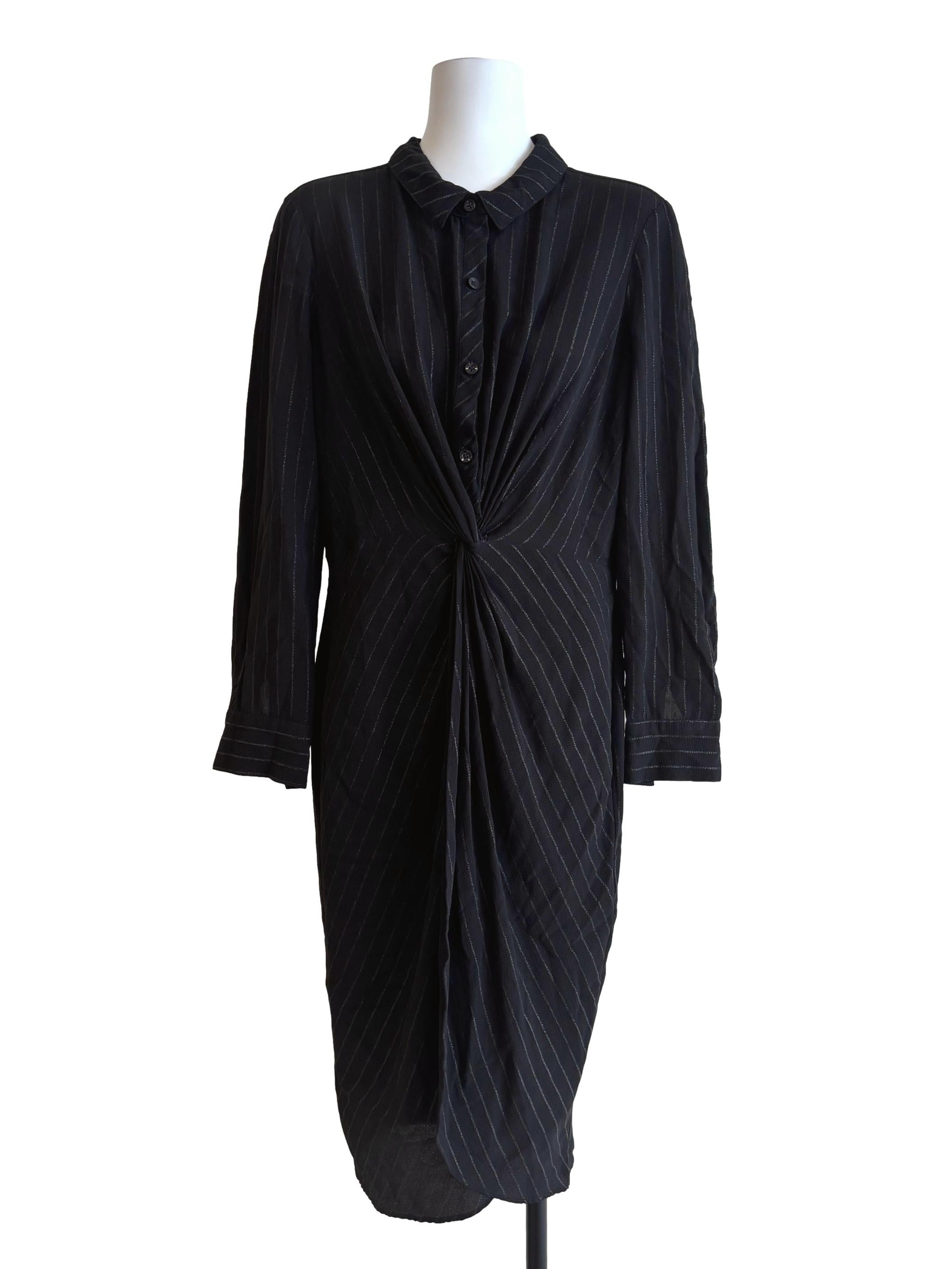 Jet Black Striped Shirt Dress