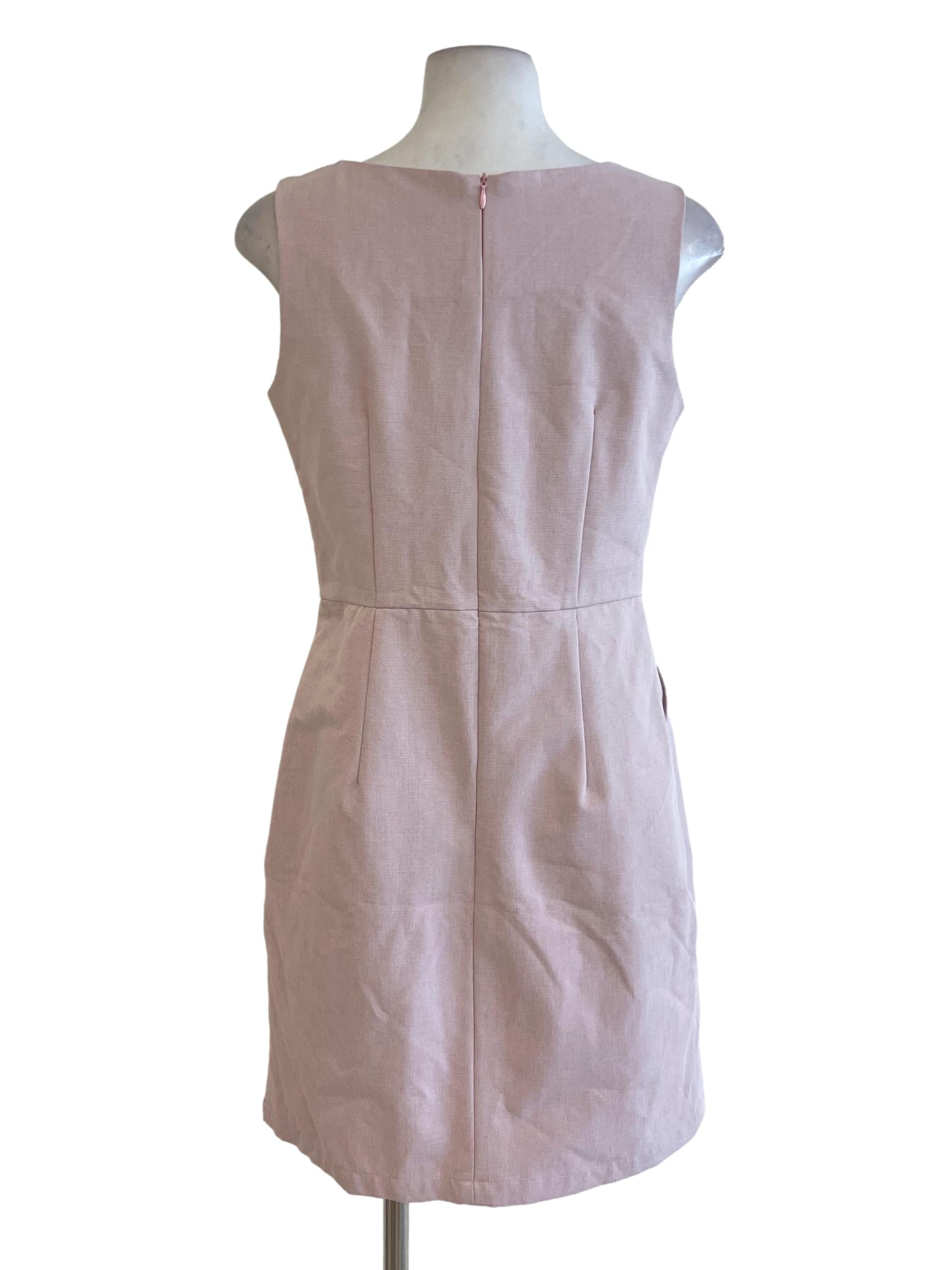 Pink Crepe Wide U Neck Sheath Dress