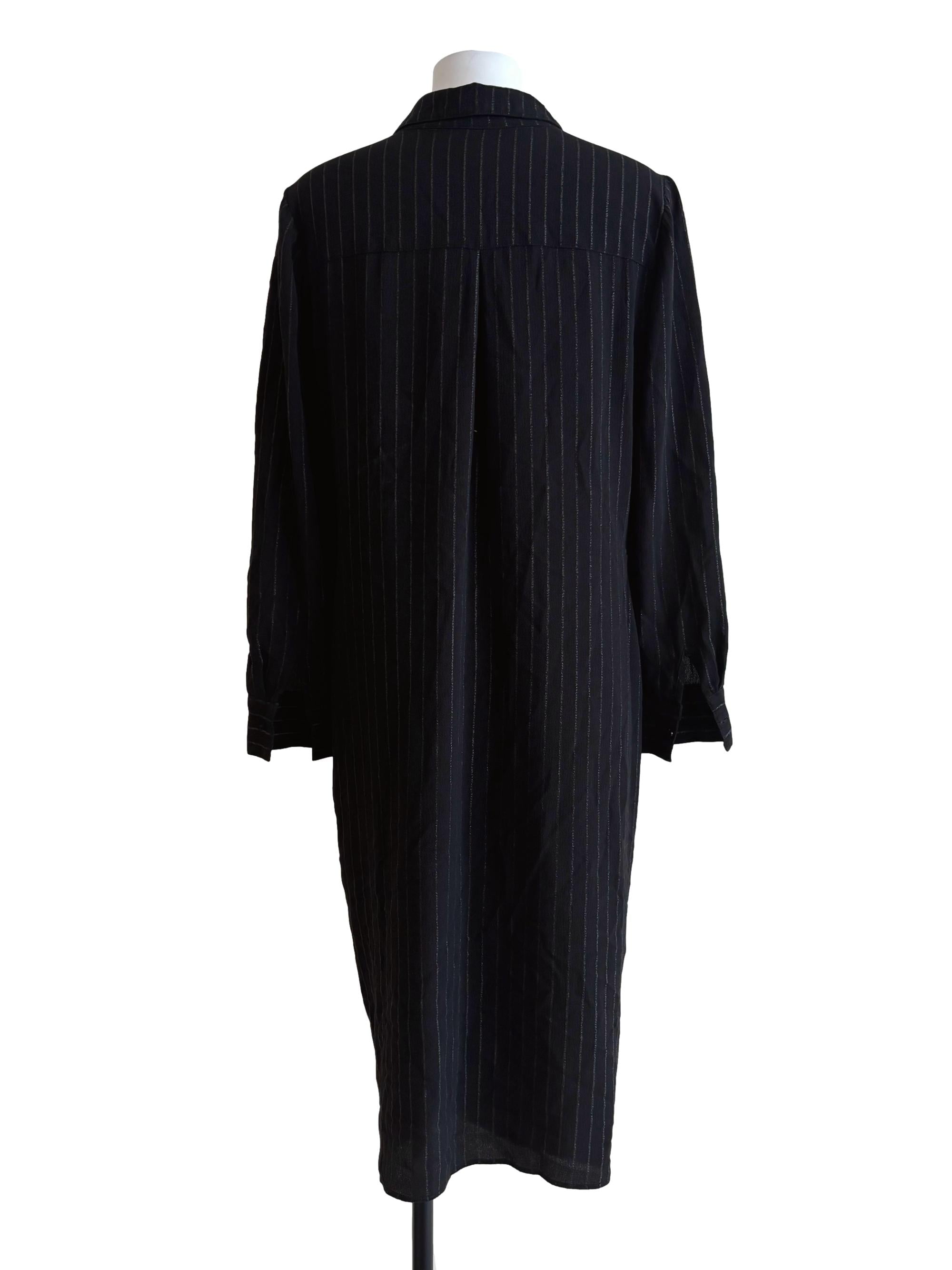 Jet Black Striped Shirt Dress