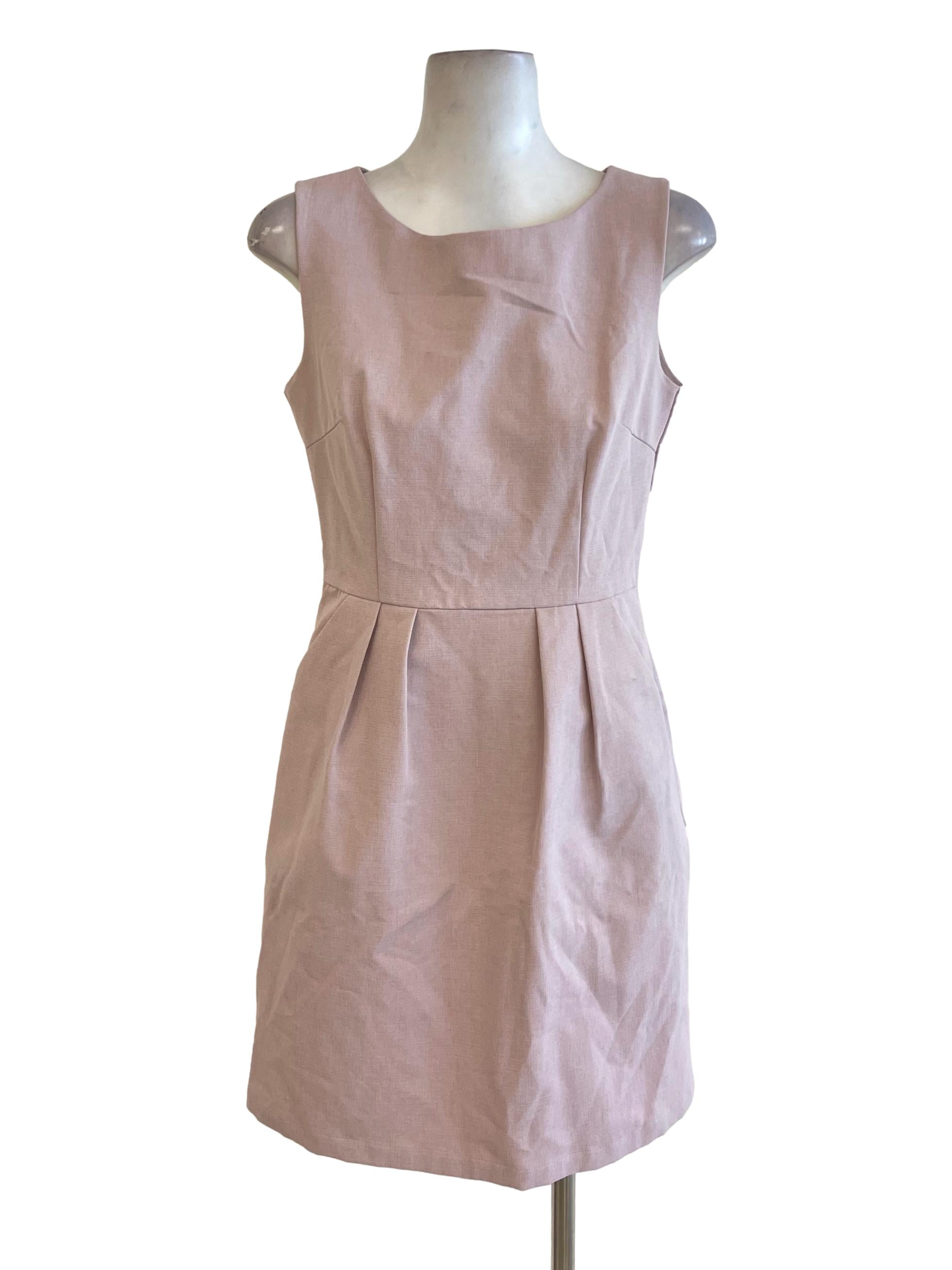 Pink Crepe Wide U Neck Sheath Dress