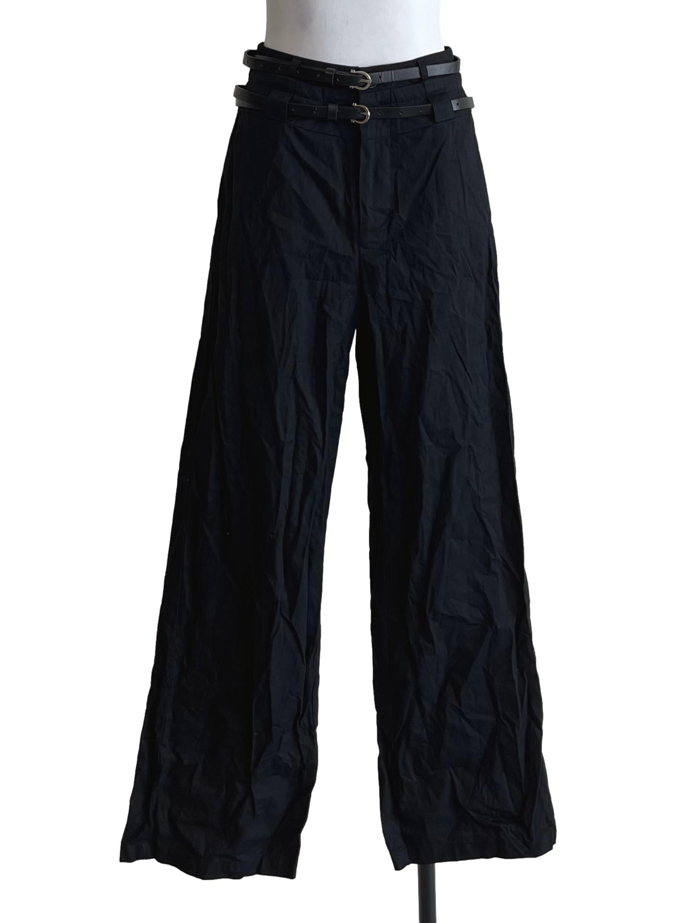 Onyx Black Casual Wide-Leg Pants YHF