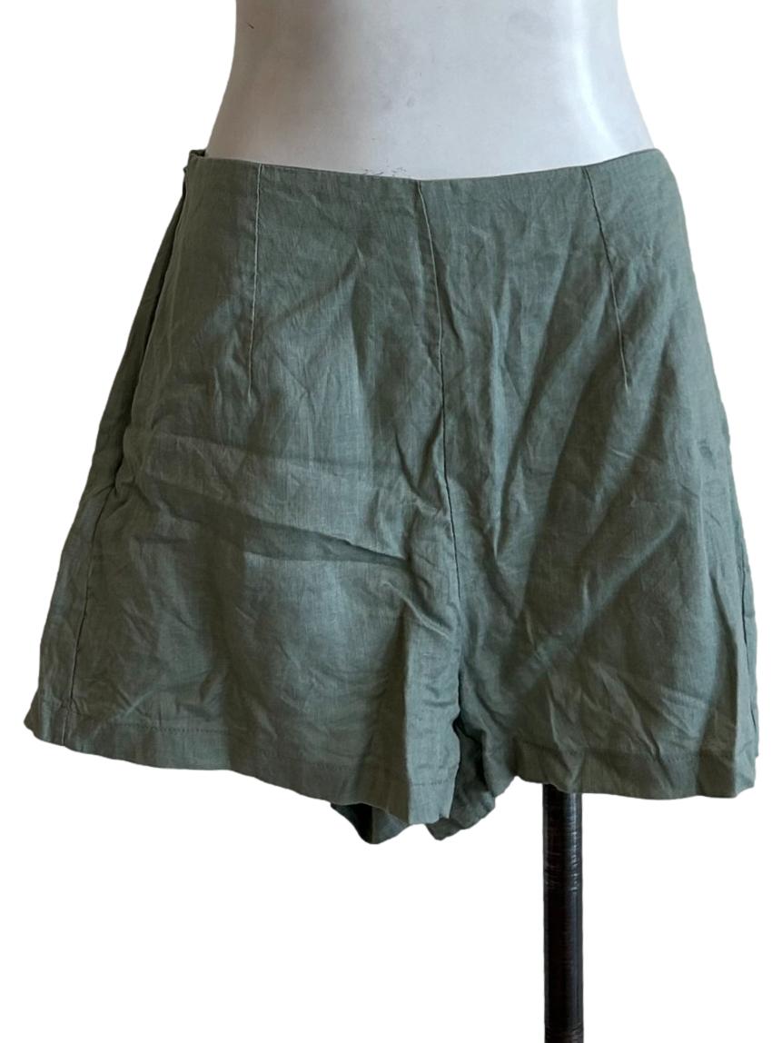Sage Green Linen A-Line Shorts