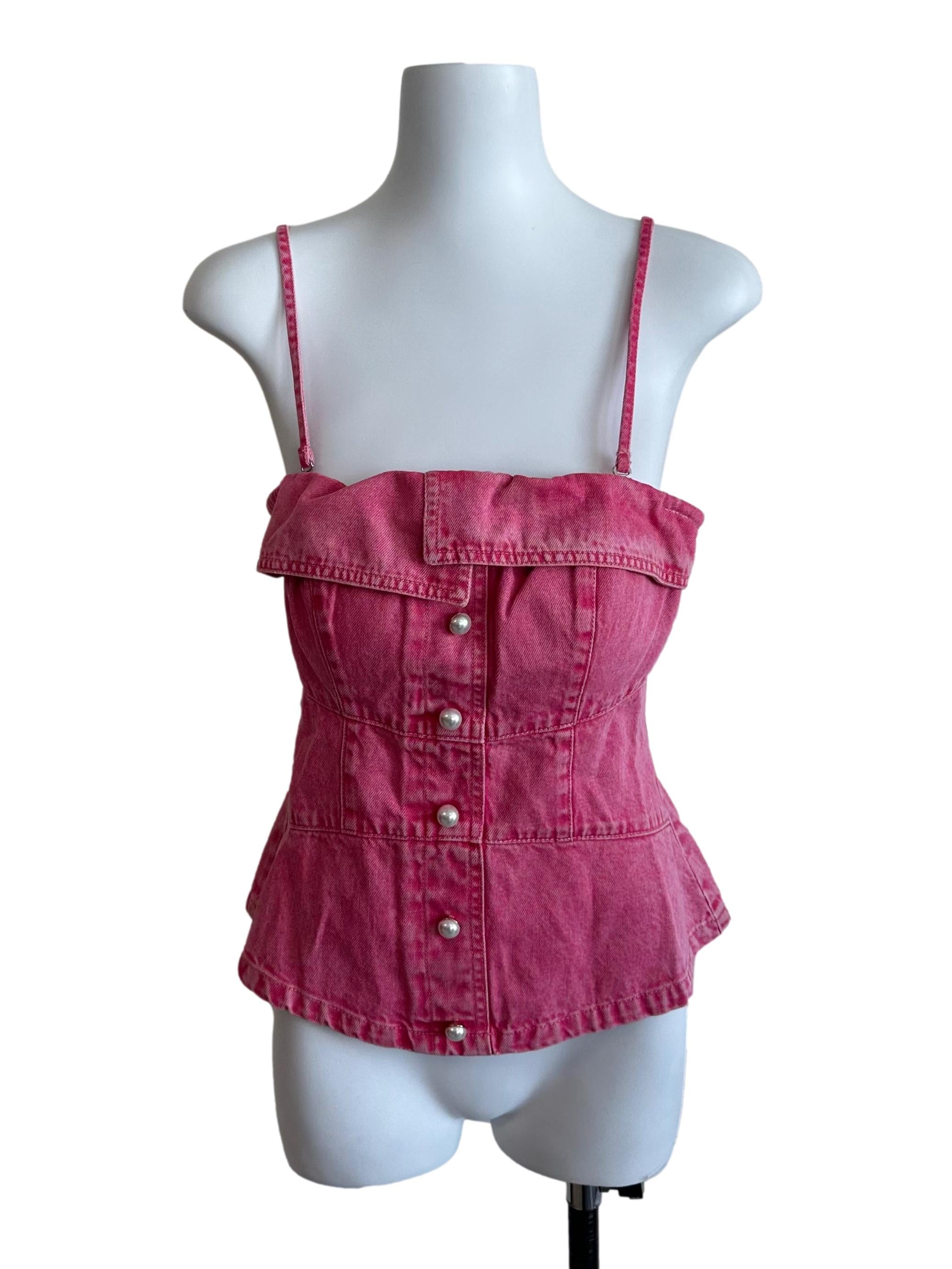 Fushia Pink Denim Button Top