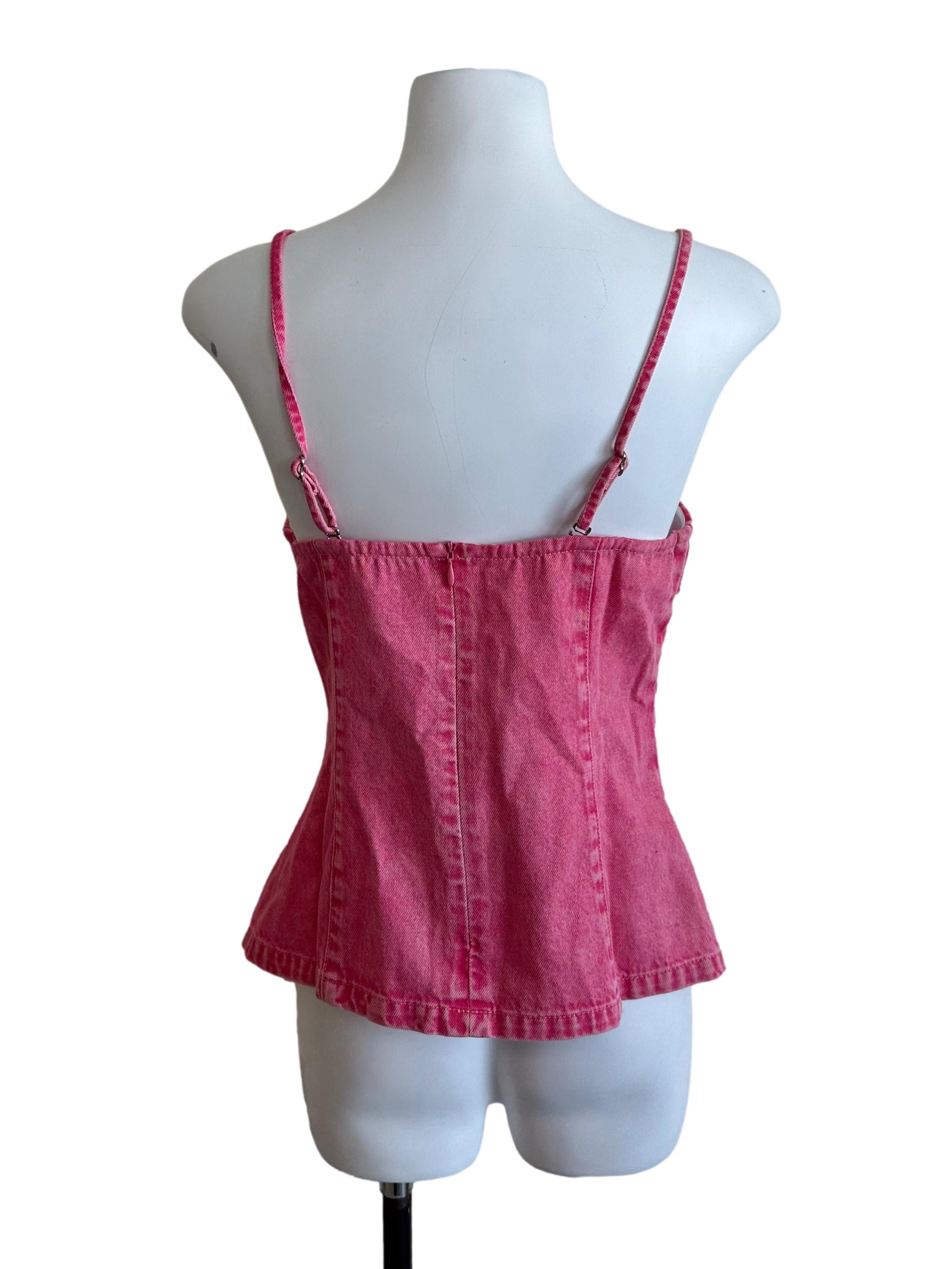 Fushia Pink Denim Button Top