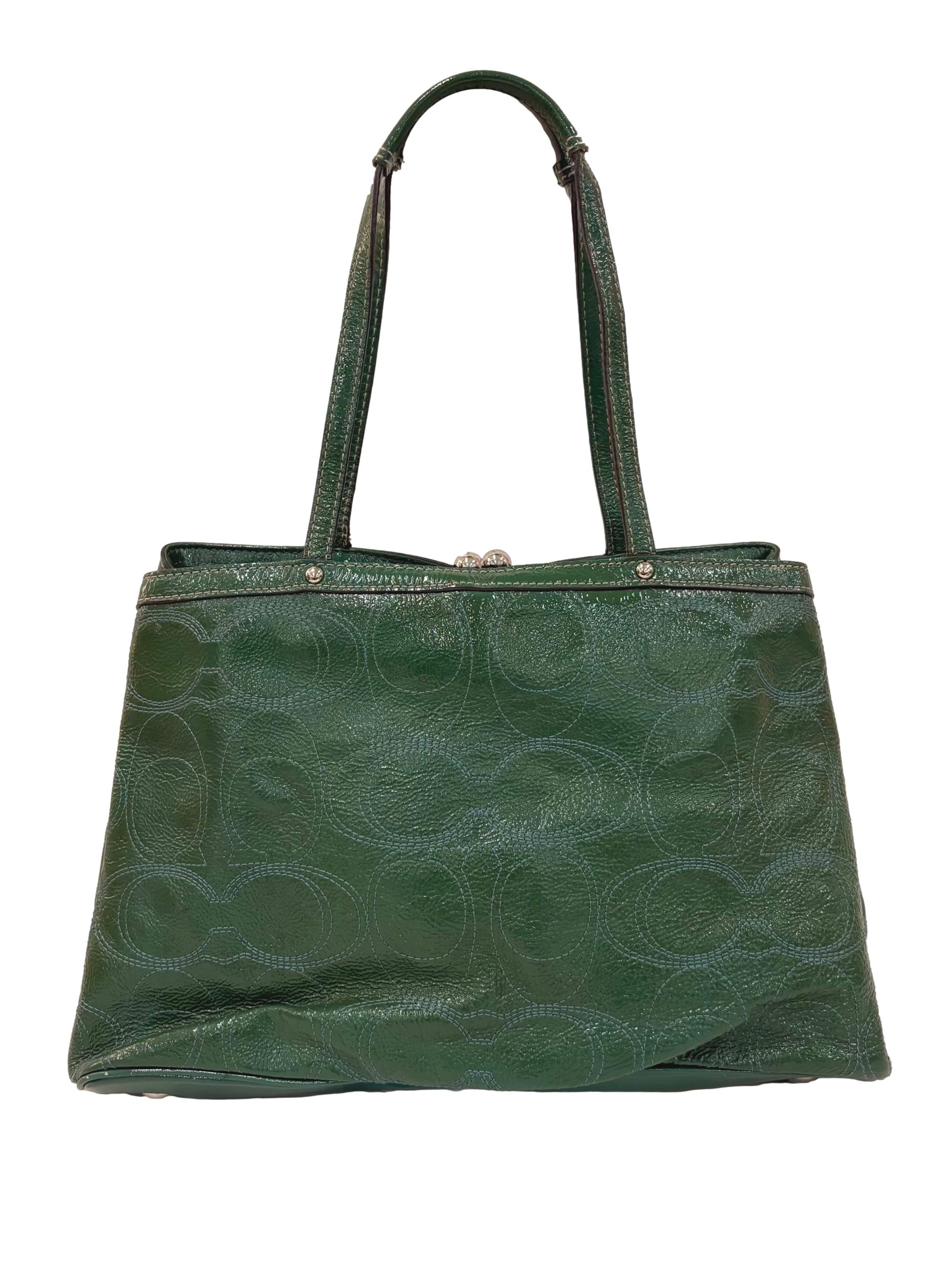 Emerald Patent Leather Kiss Lock Coach Bag
