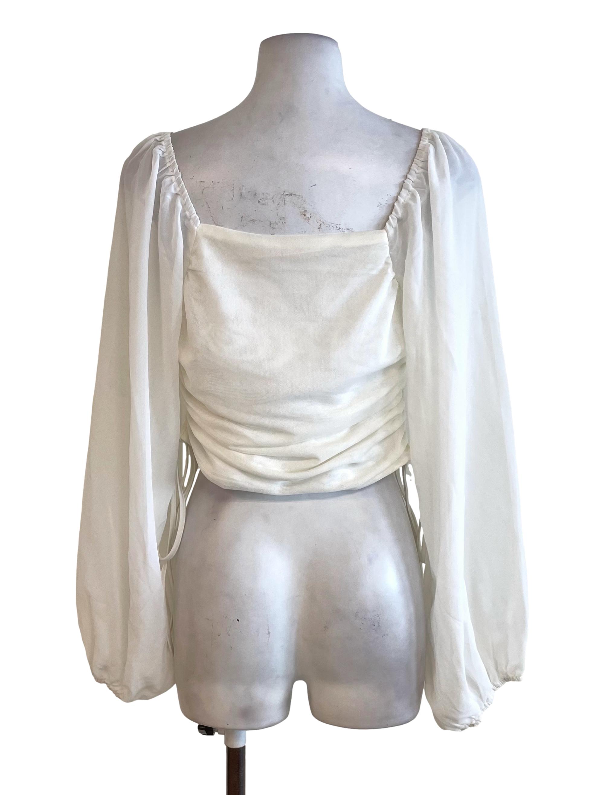 White Mesh Scrunch Top