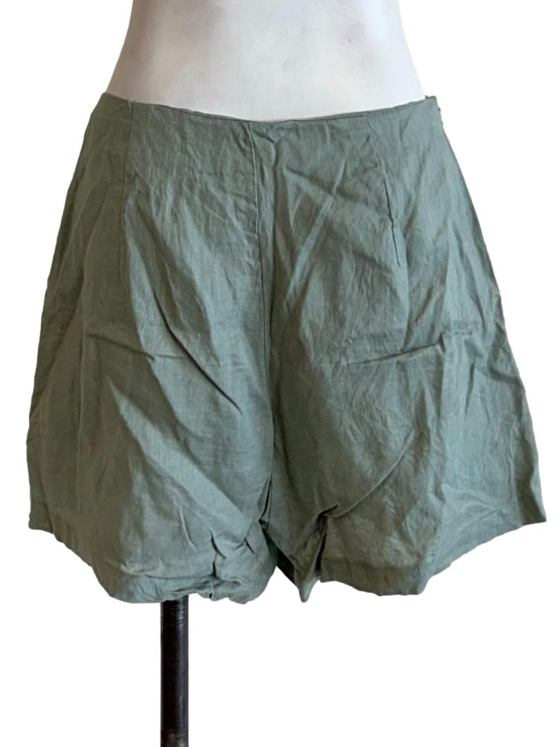 Sage Green Linen A-Line Shorts