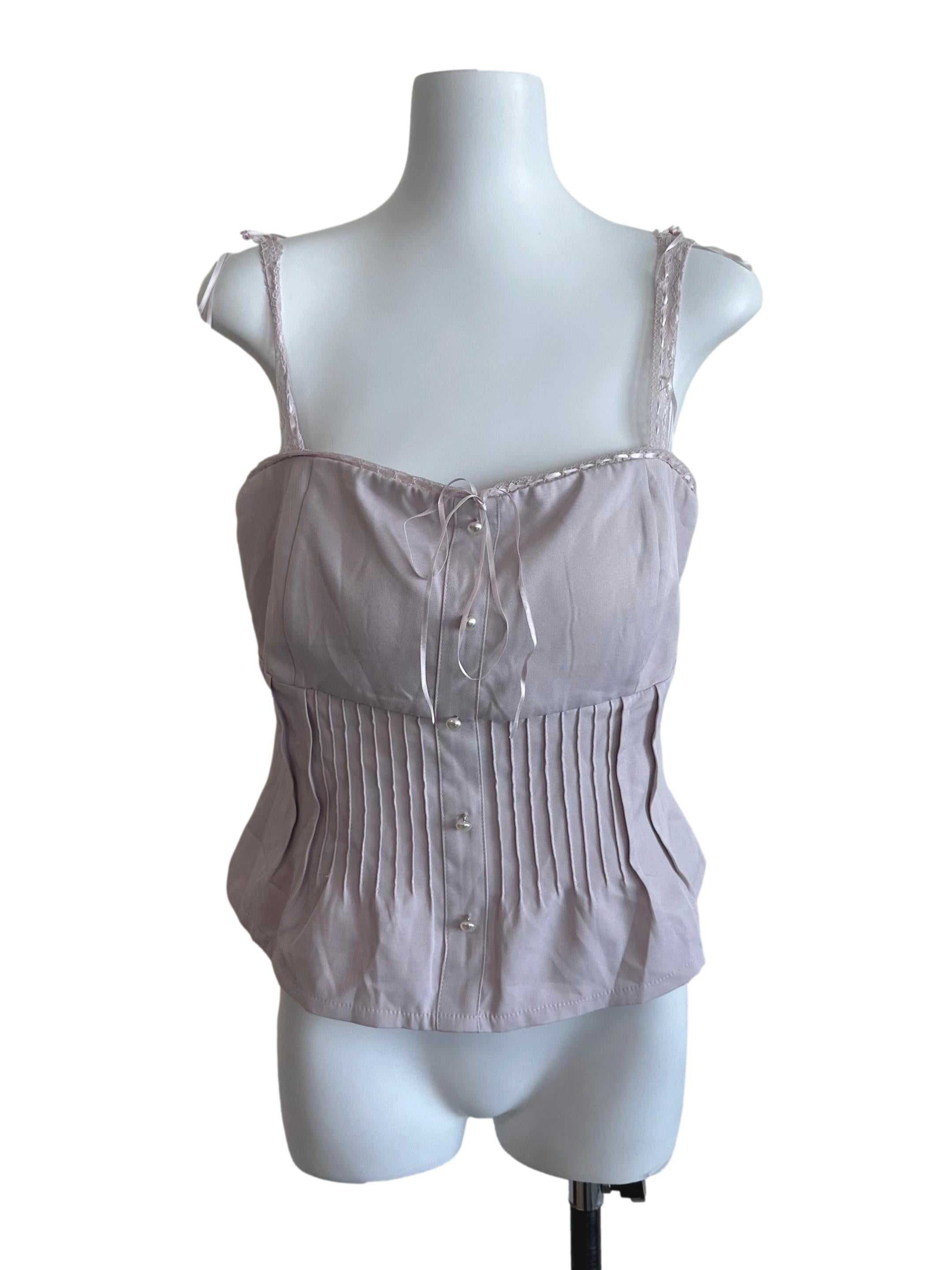 Ash Lavender Pleated Ribbon Top