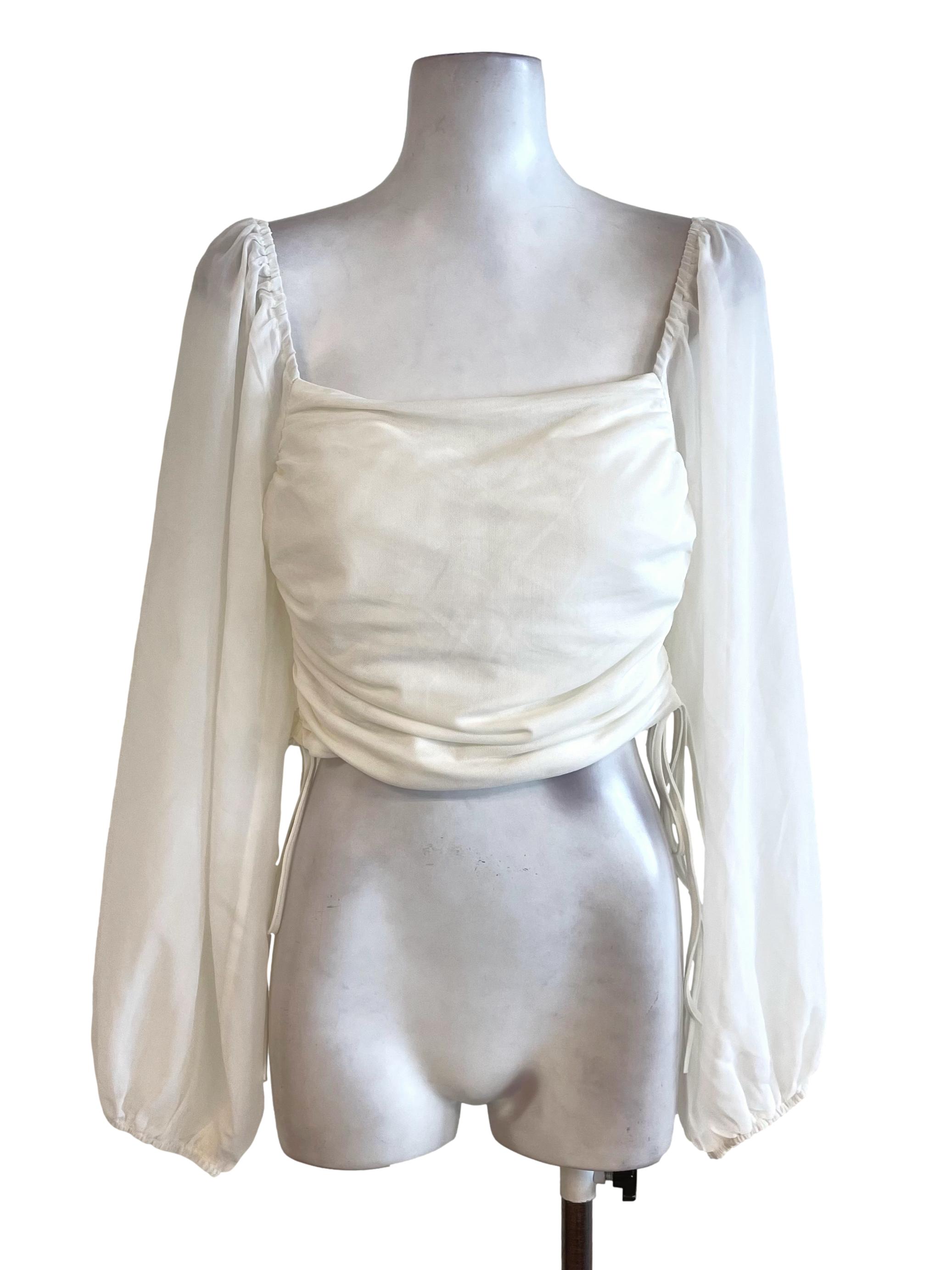 White Mesh Scrunch Top