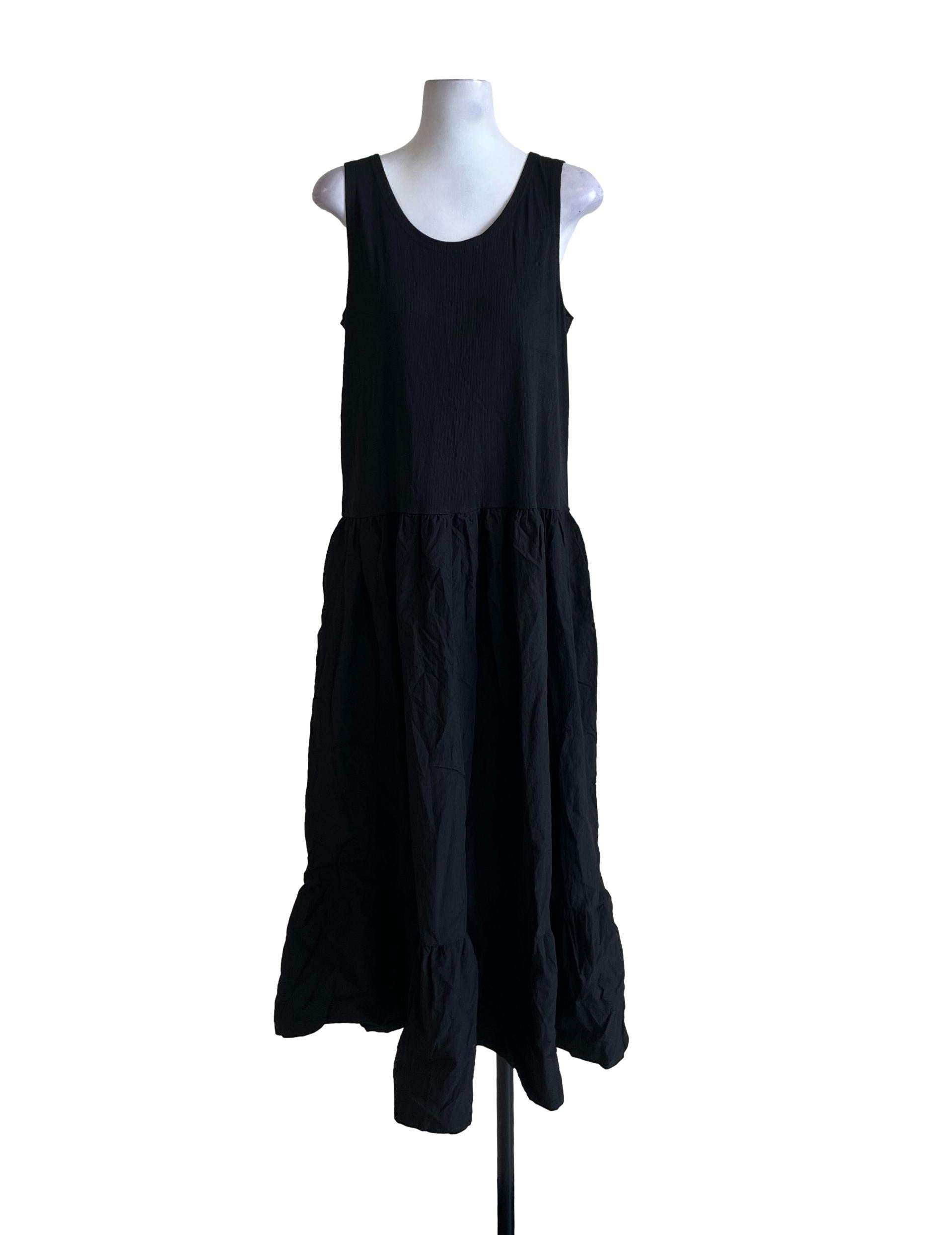 Black Tiered Skirt Sleeveless Dress