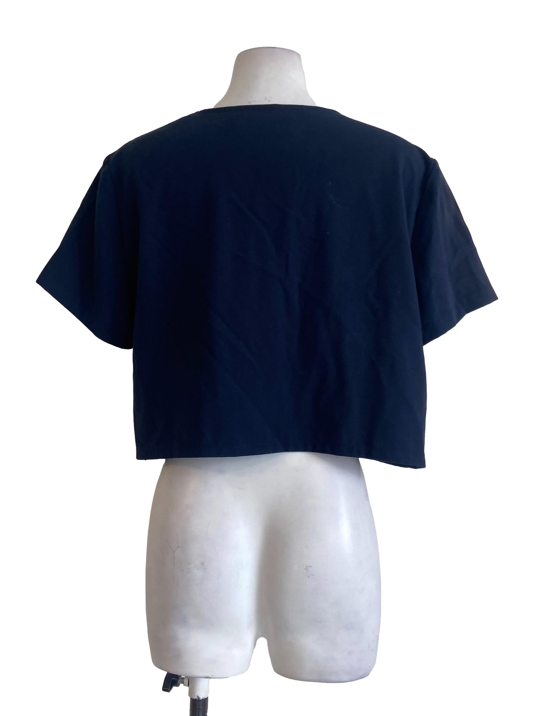 Navy Blue V Neck Wrap Top TTR