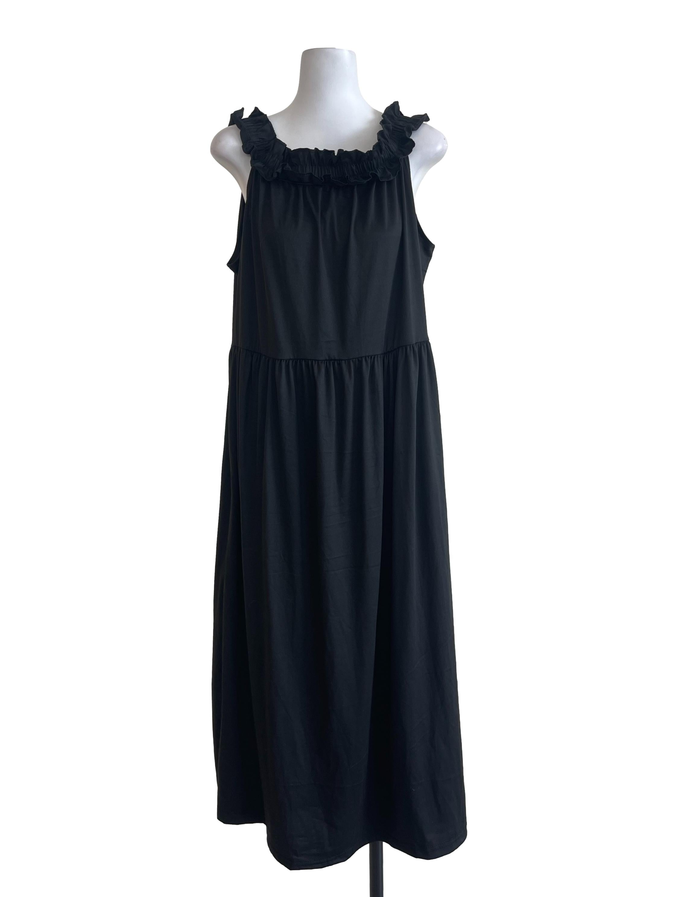Black Ruffle Neck Strap Dress