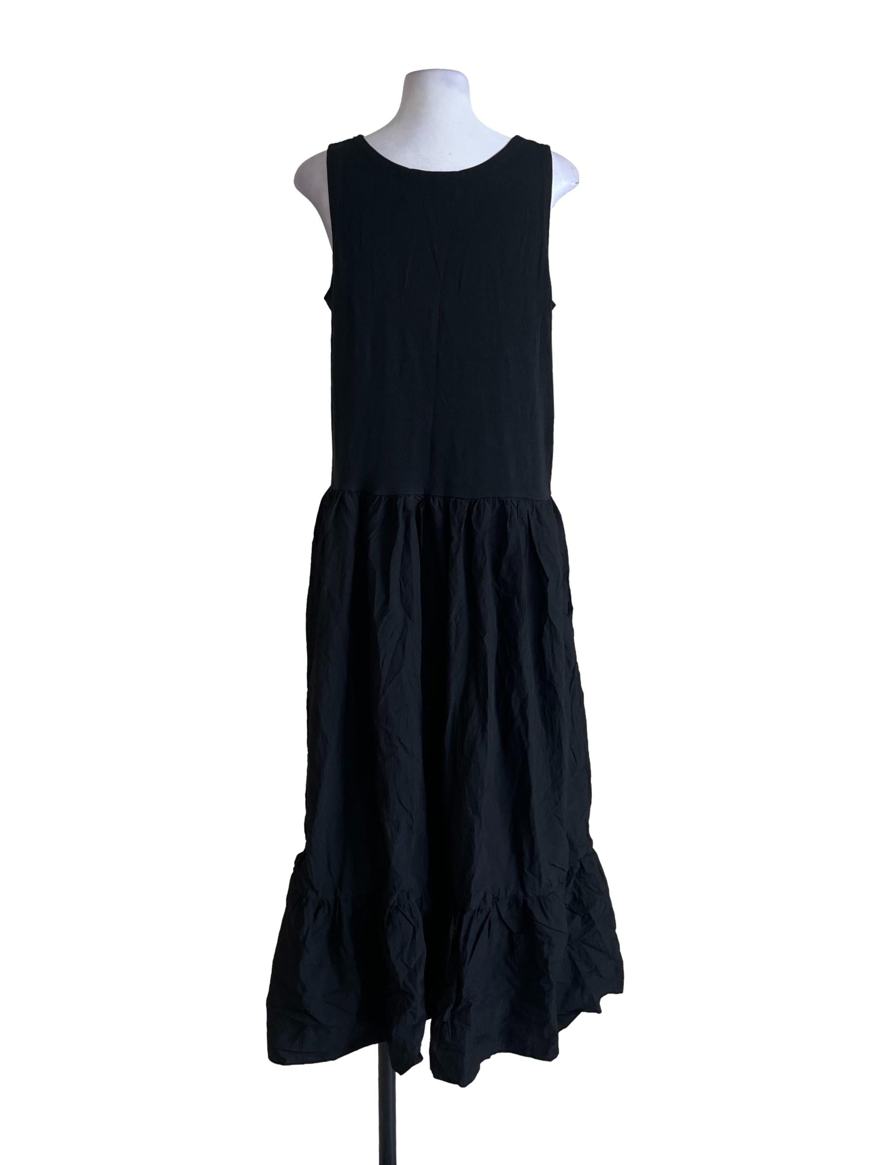 Black Tiered Skirt Sleeveless Dress