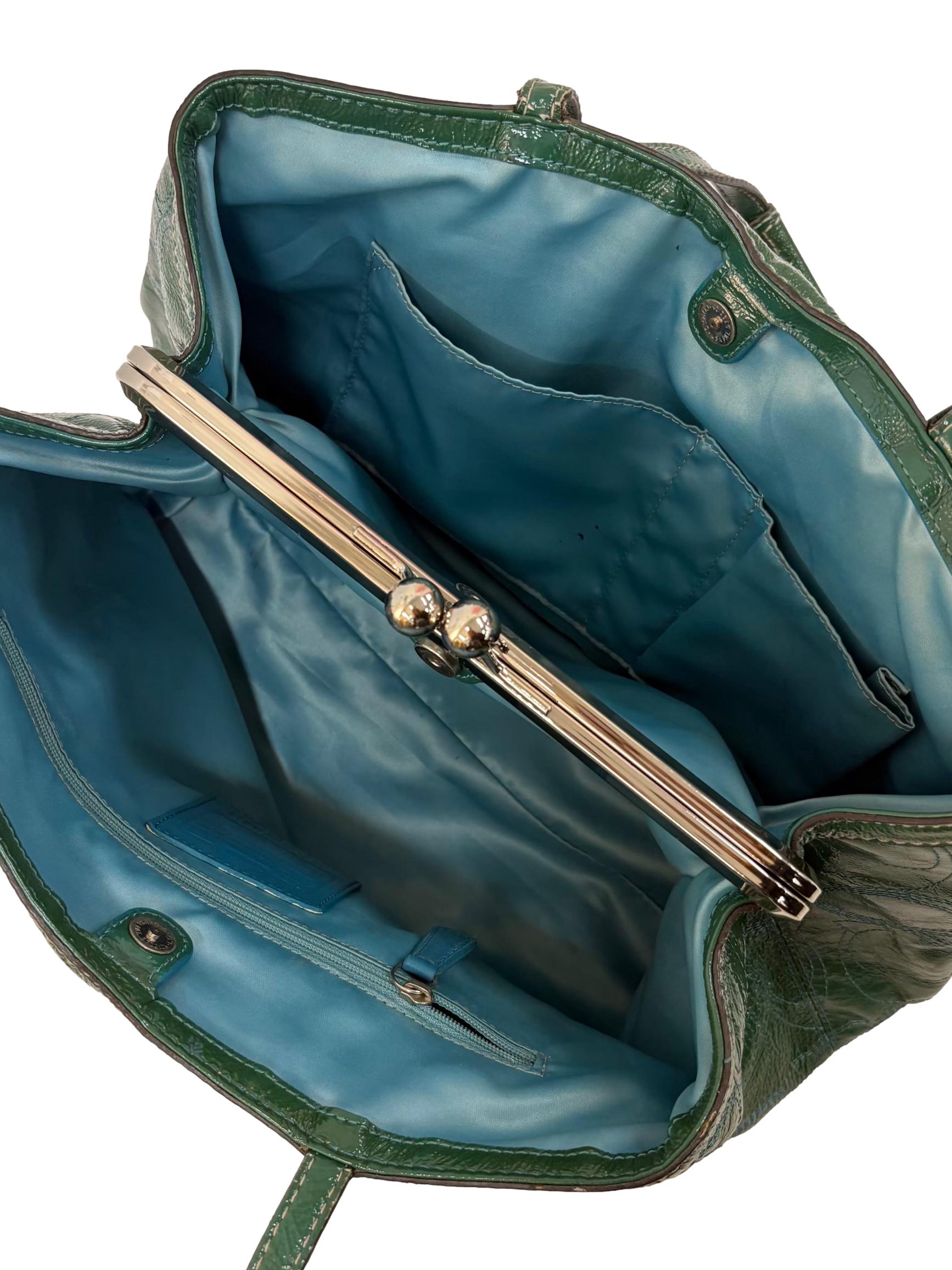 Emerald Patent Leather Kiss Lock Coach Bag