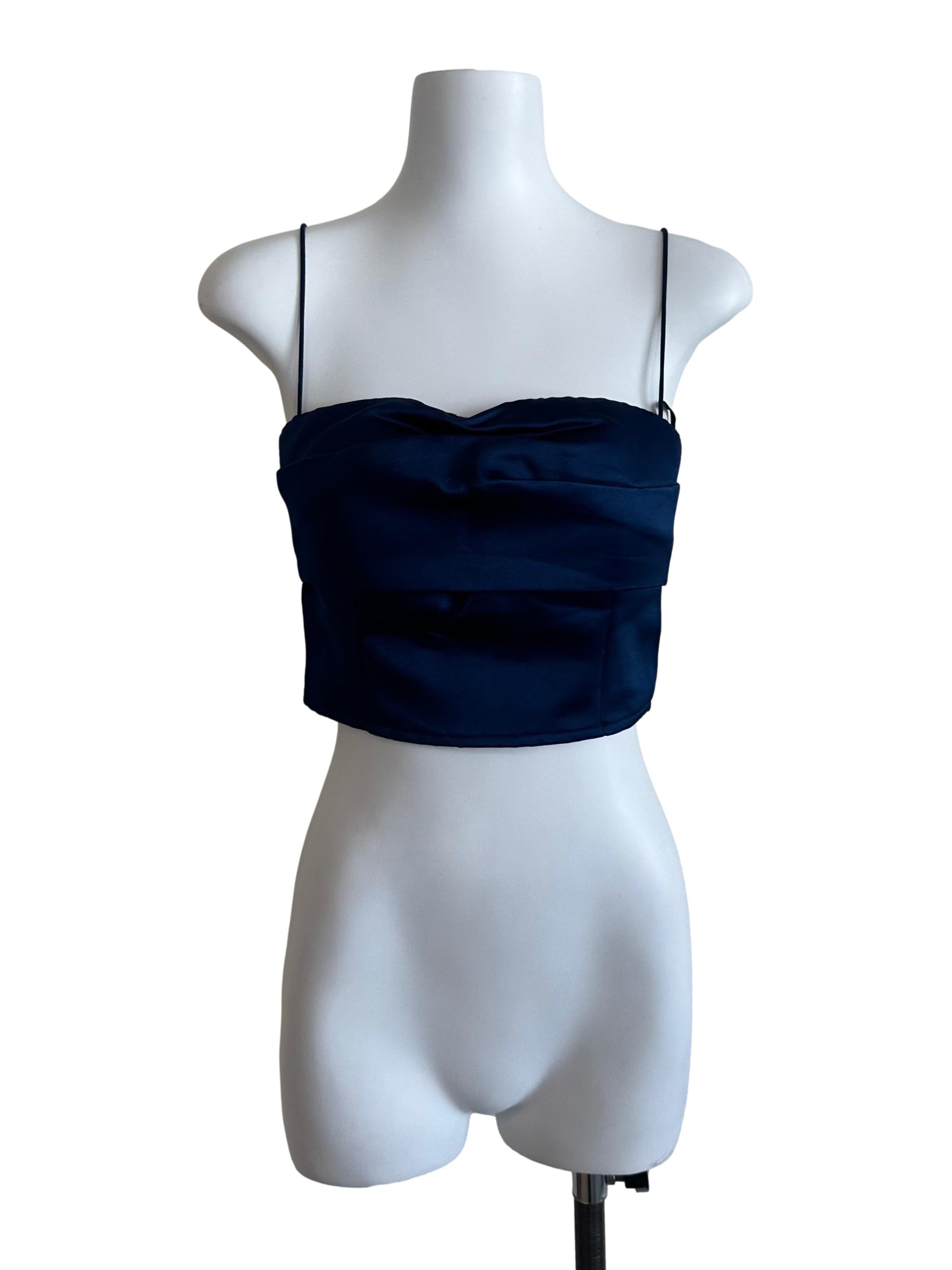 Navy Blue Pleated Crop Top