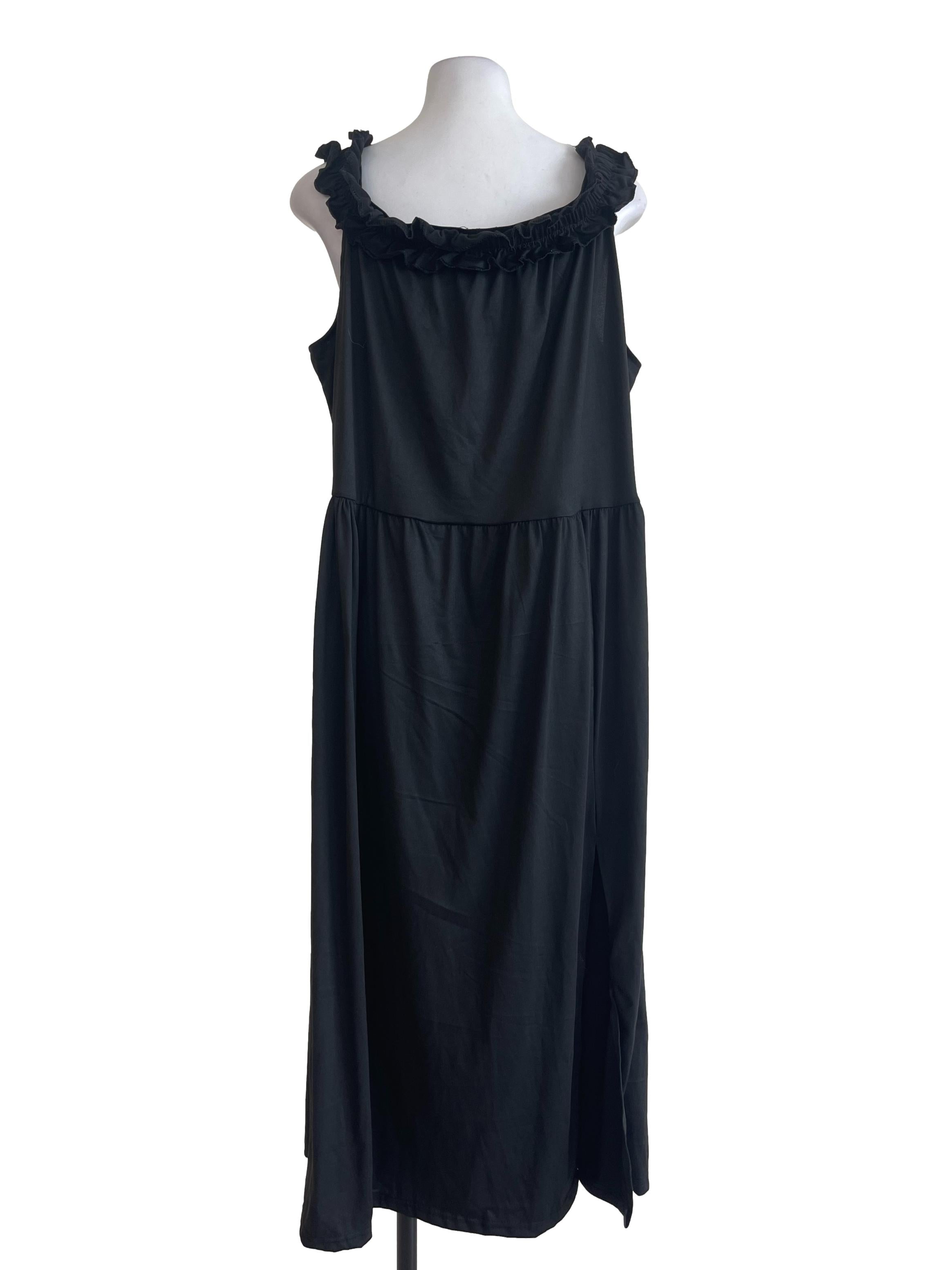 Black Ruffle Neck Strap Dress