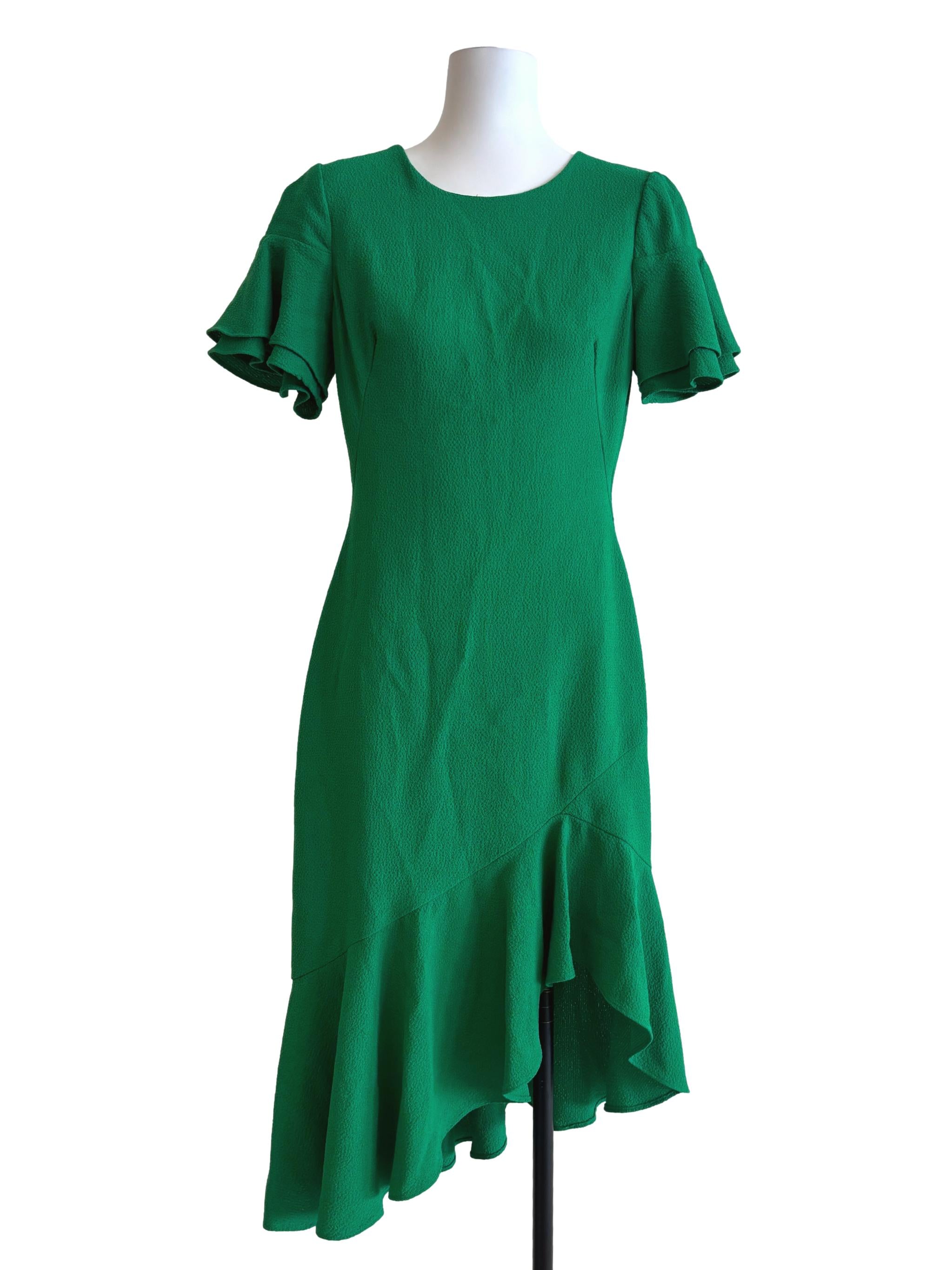Jade Green Asymmetrical Ruffle Dress