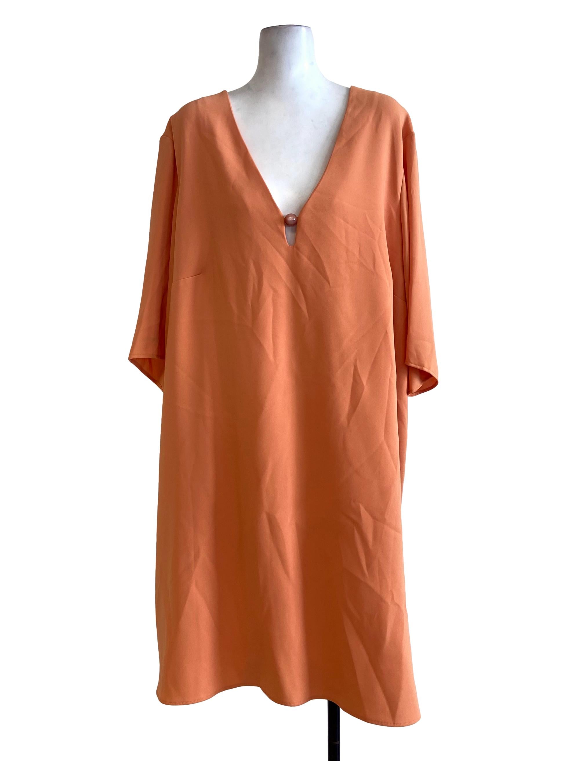 Fire Orange Pearl Neck Shift Empire Dress