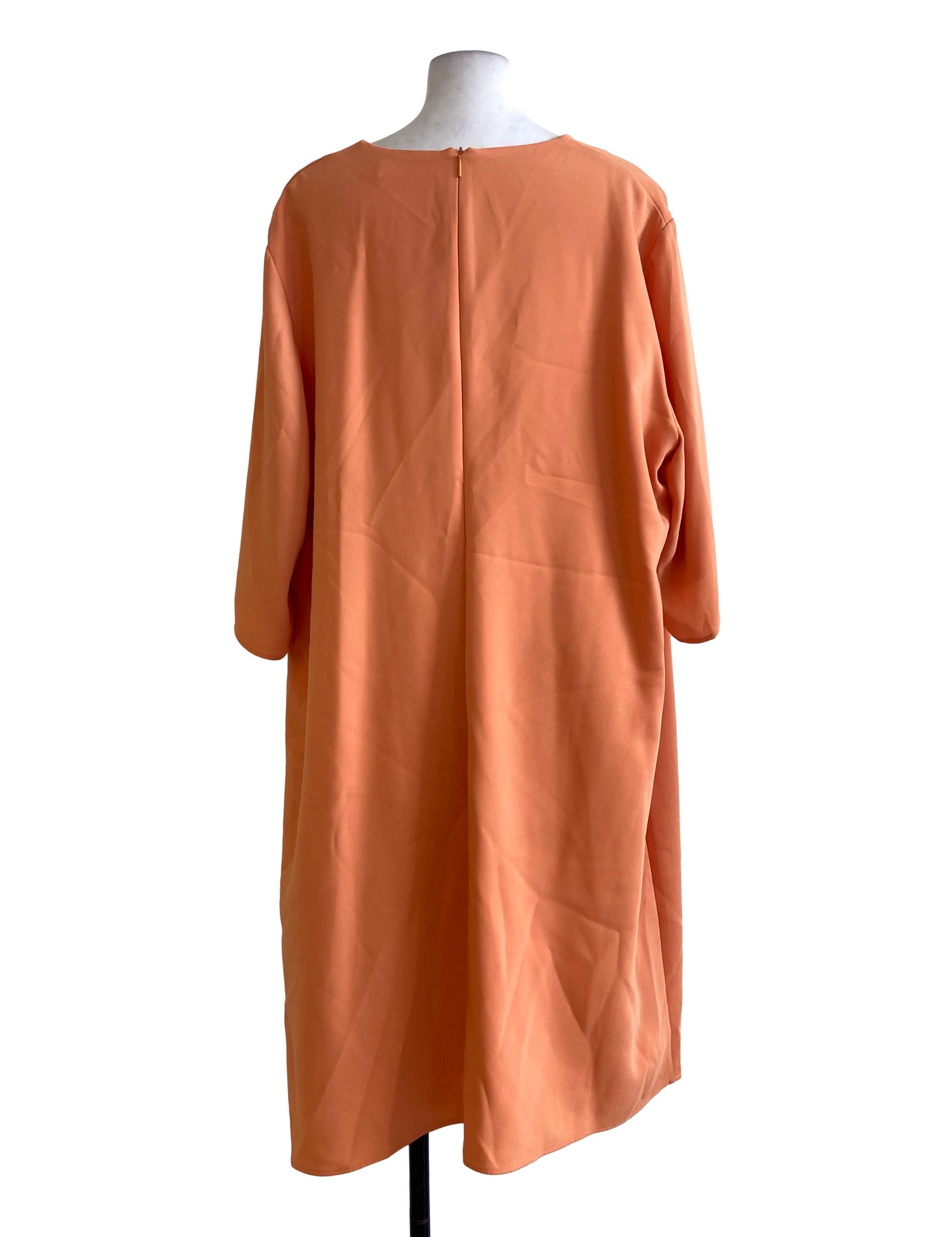 Fire Orange Pearl Neck Shift Empire Dress