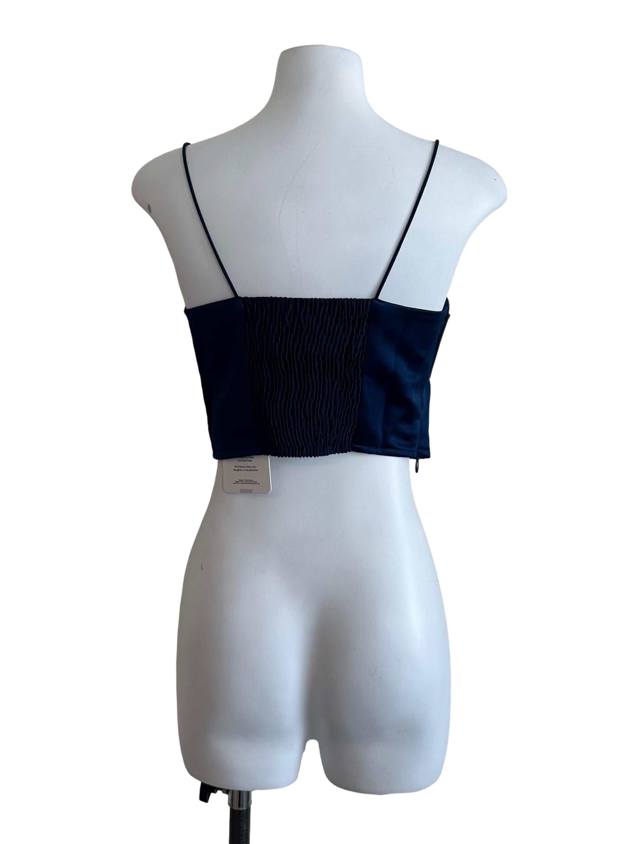 Navy Blue Pleated Crop Top