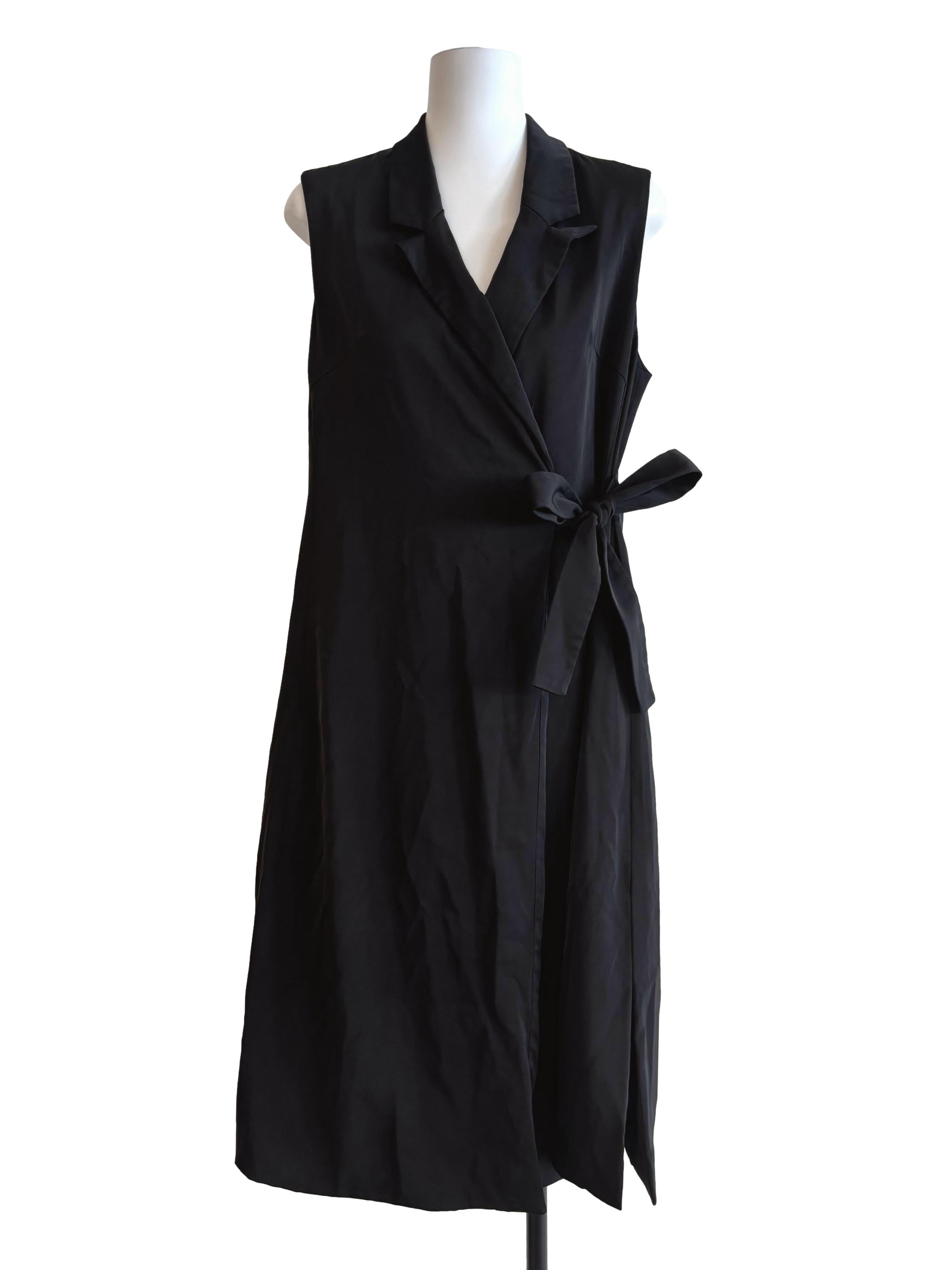 Jet Black Sleeveless Surplice Dress