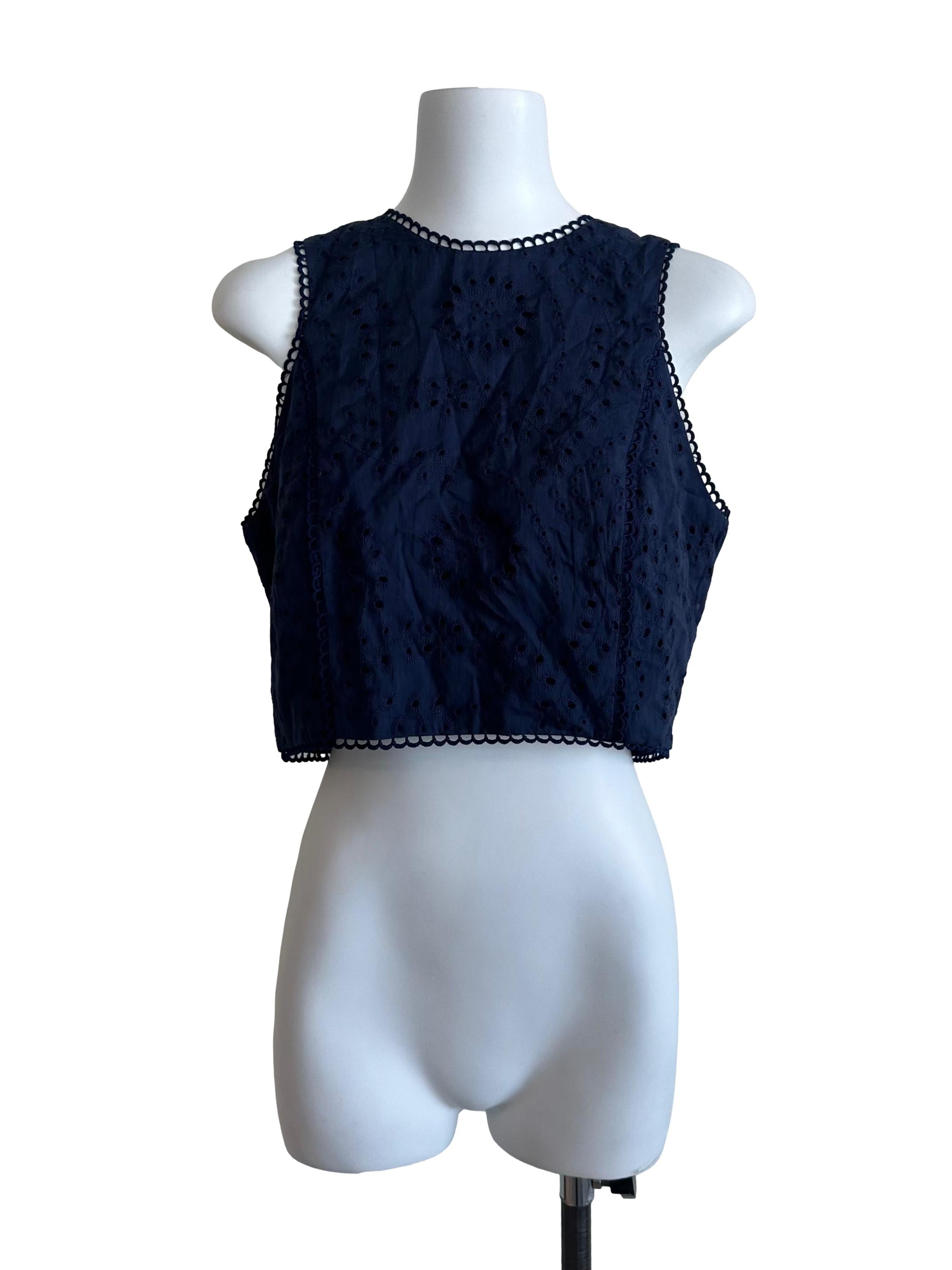 Navy Blue Eyelet Embroidery Top