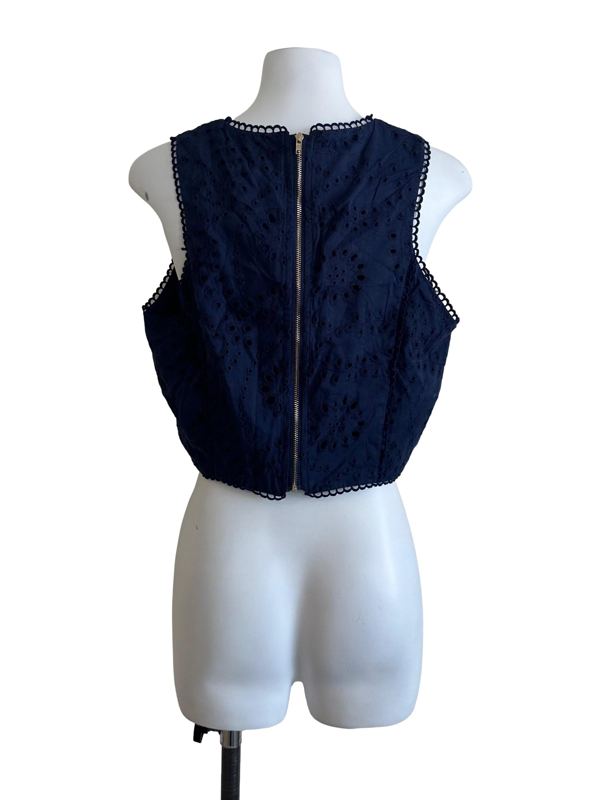 Navy Blue Eyelet Embroidery Top
