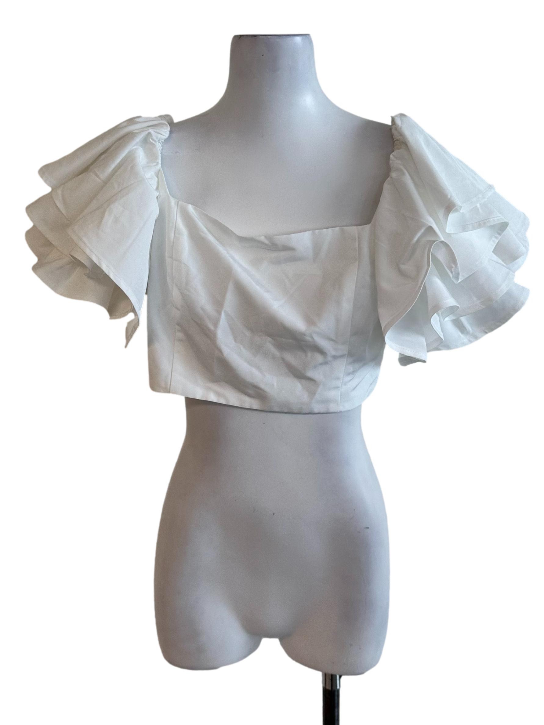 Ivory White Square Neck Layered Ruffle Sleeve Top