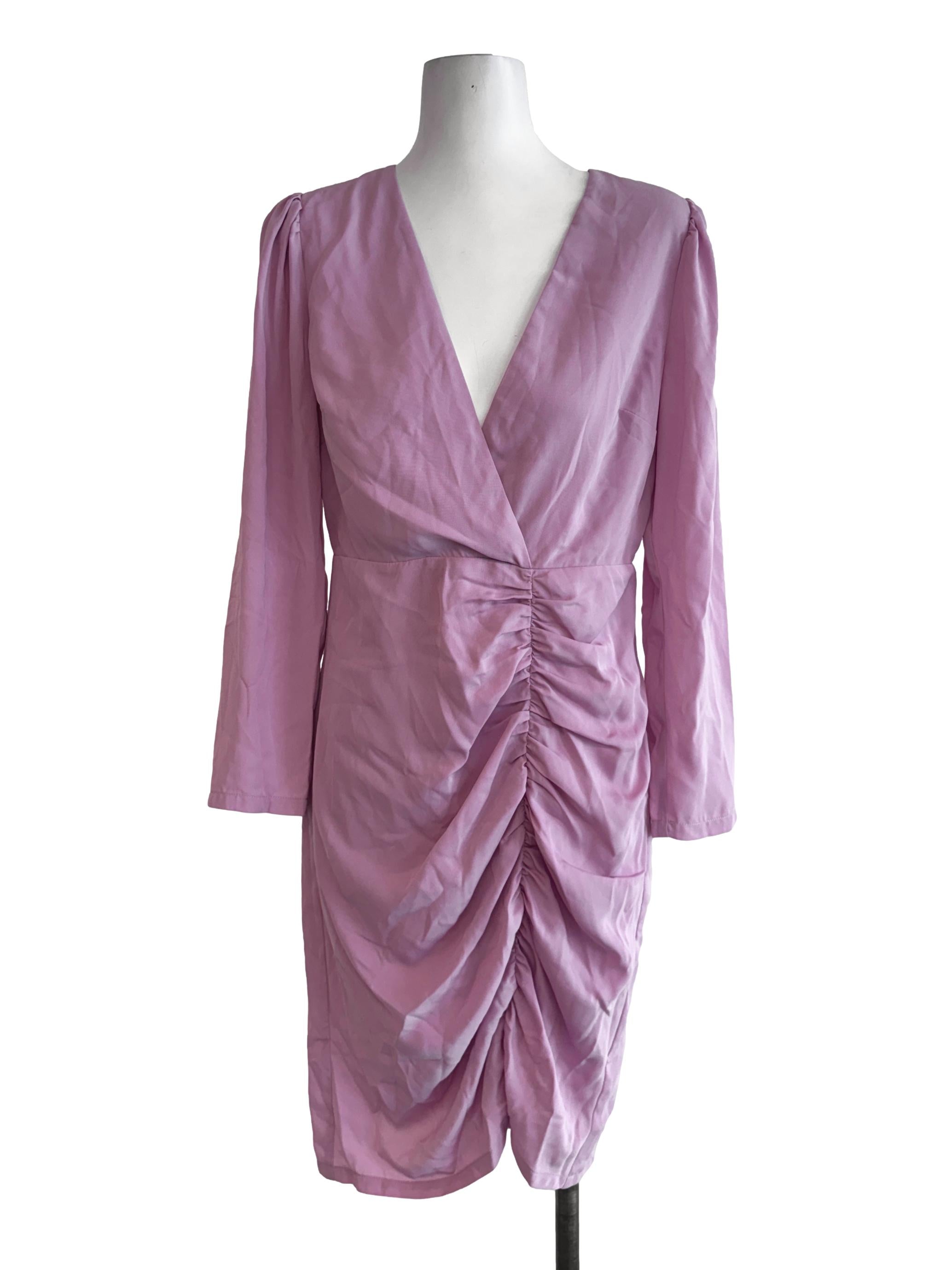 Heather Purple Ruched Long Sleeve Dress