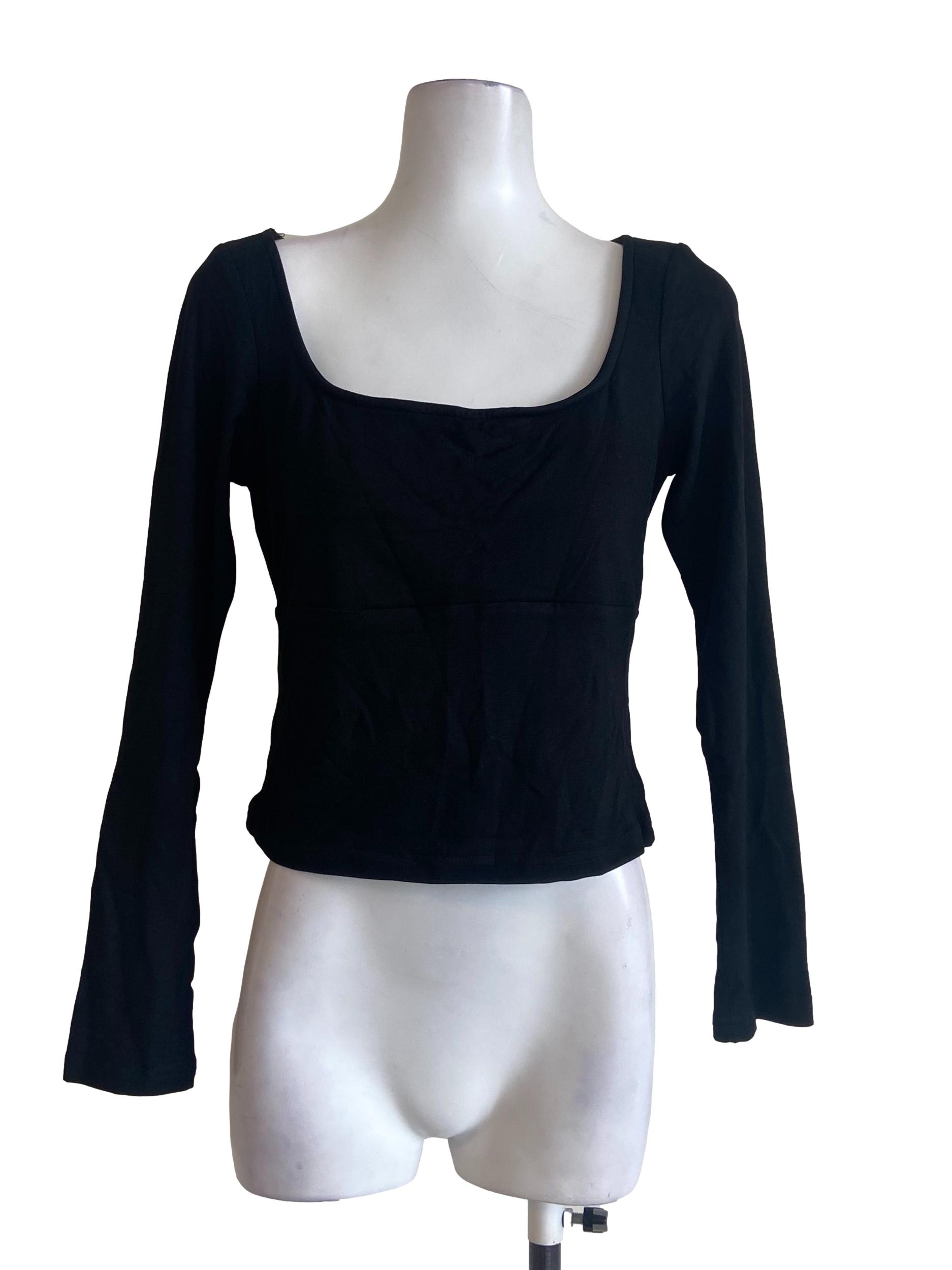 Black Square Neck Twill Top