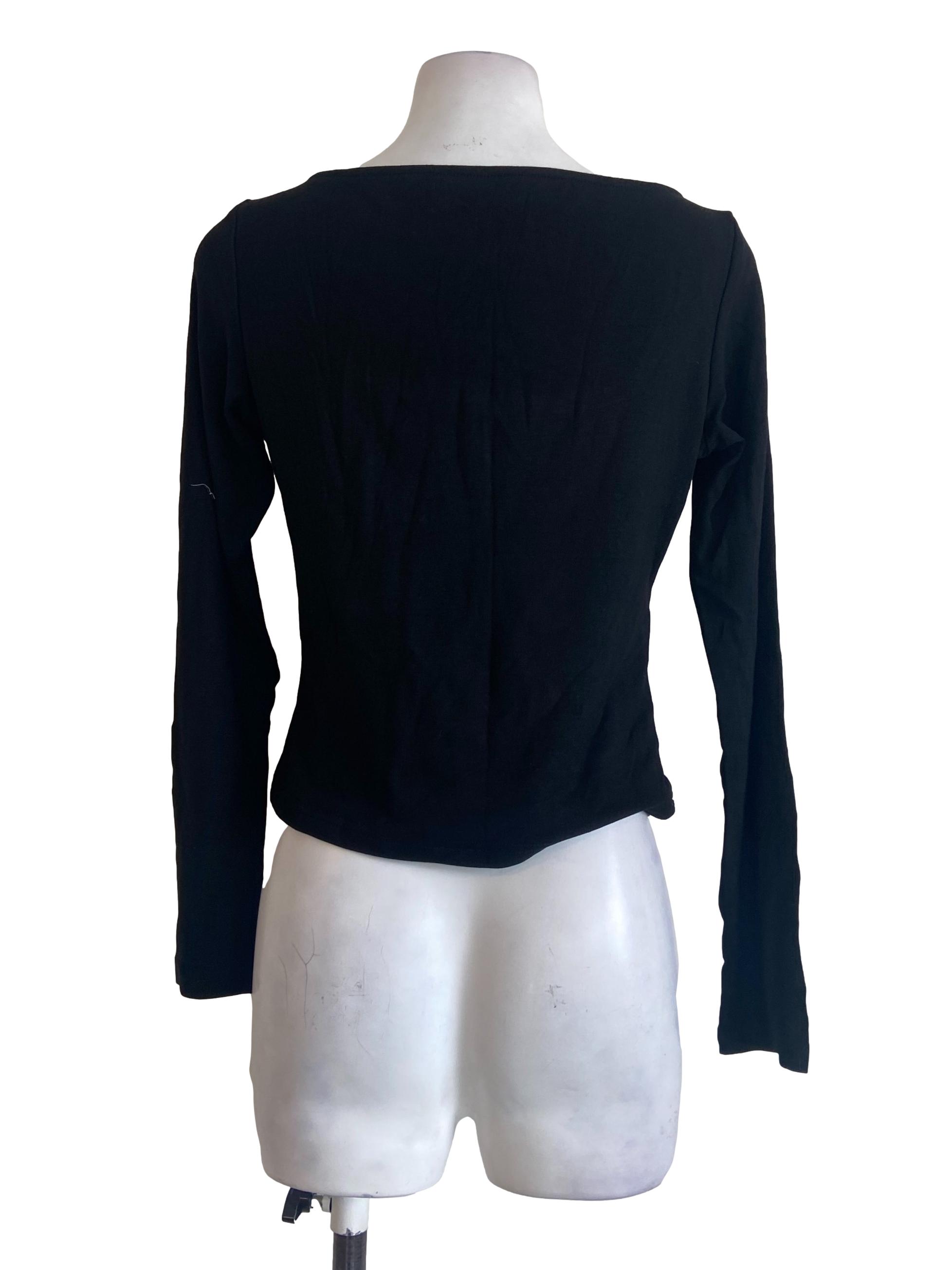 Black Square Neck Twill Top