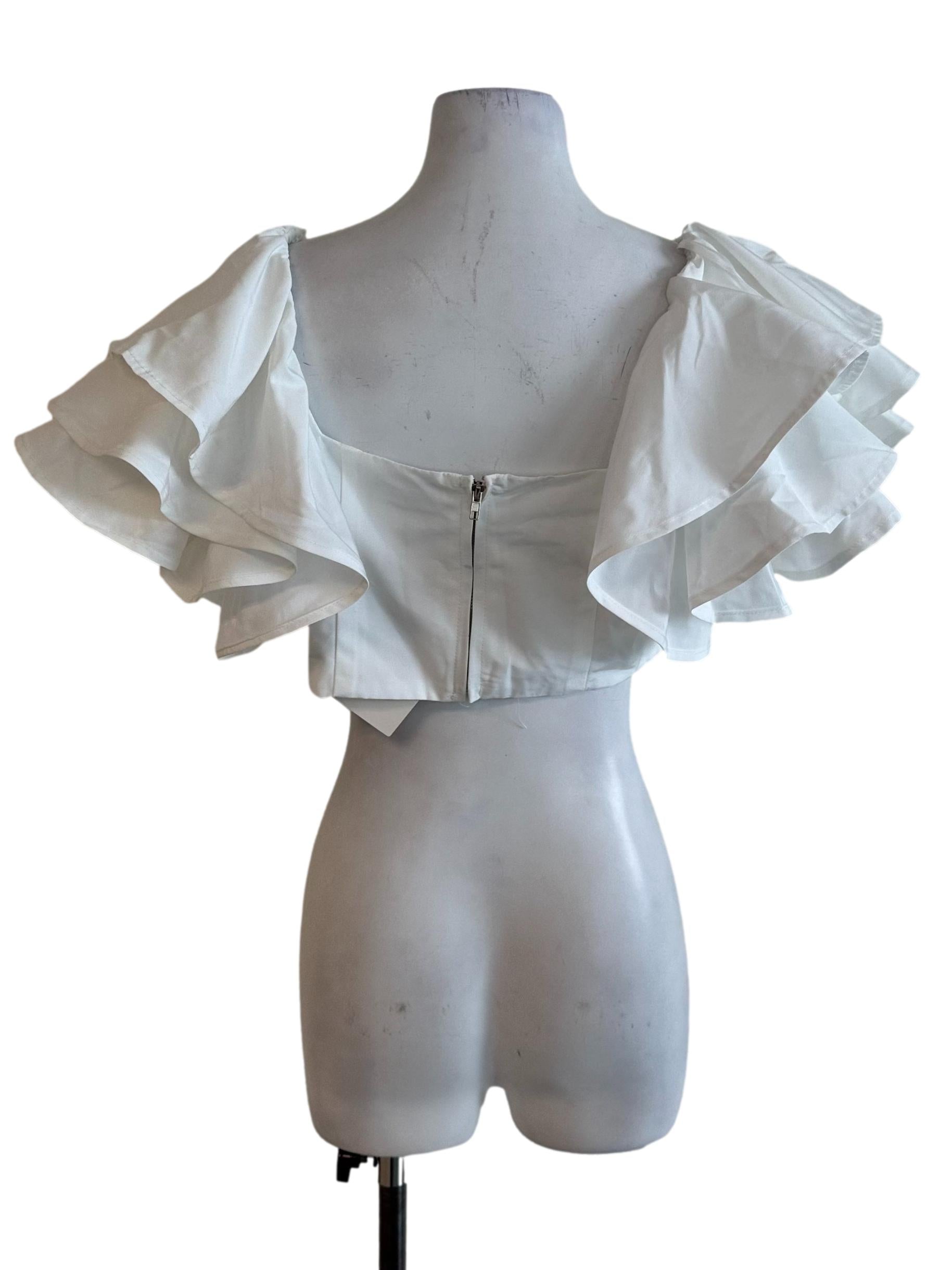 Ivory White Square Neck Layered Ruffle Sleeve Top