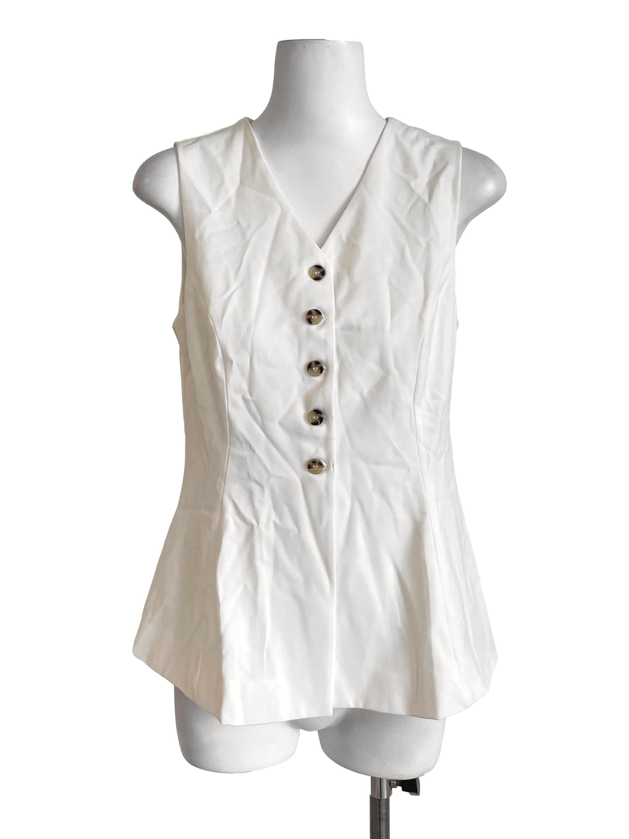 Off White V Neck Princess Vest OSN