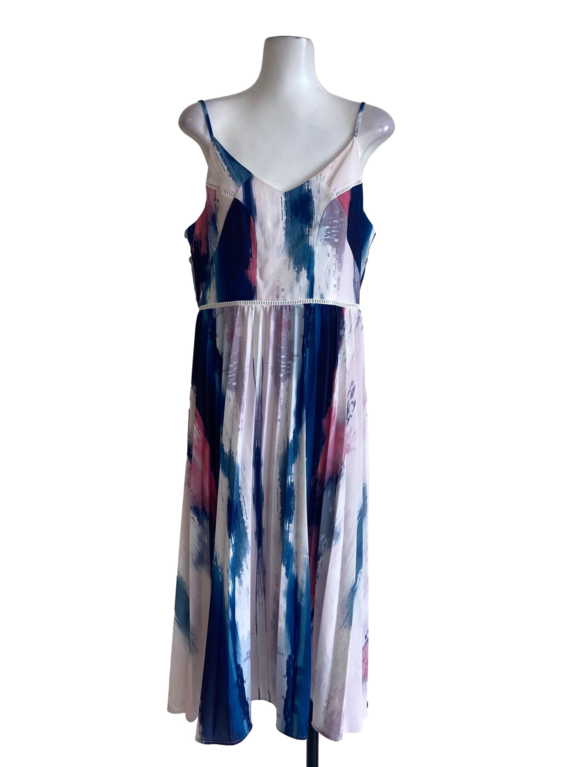 White & Colourful Spaghetti Straps Pleated Apron Dress LB