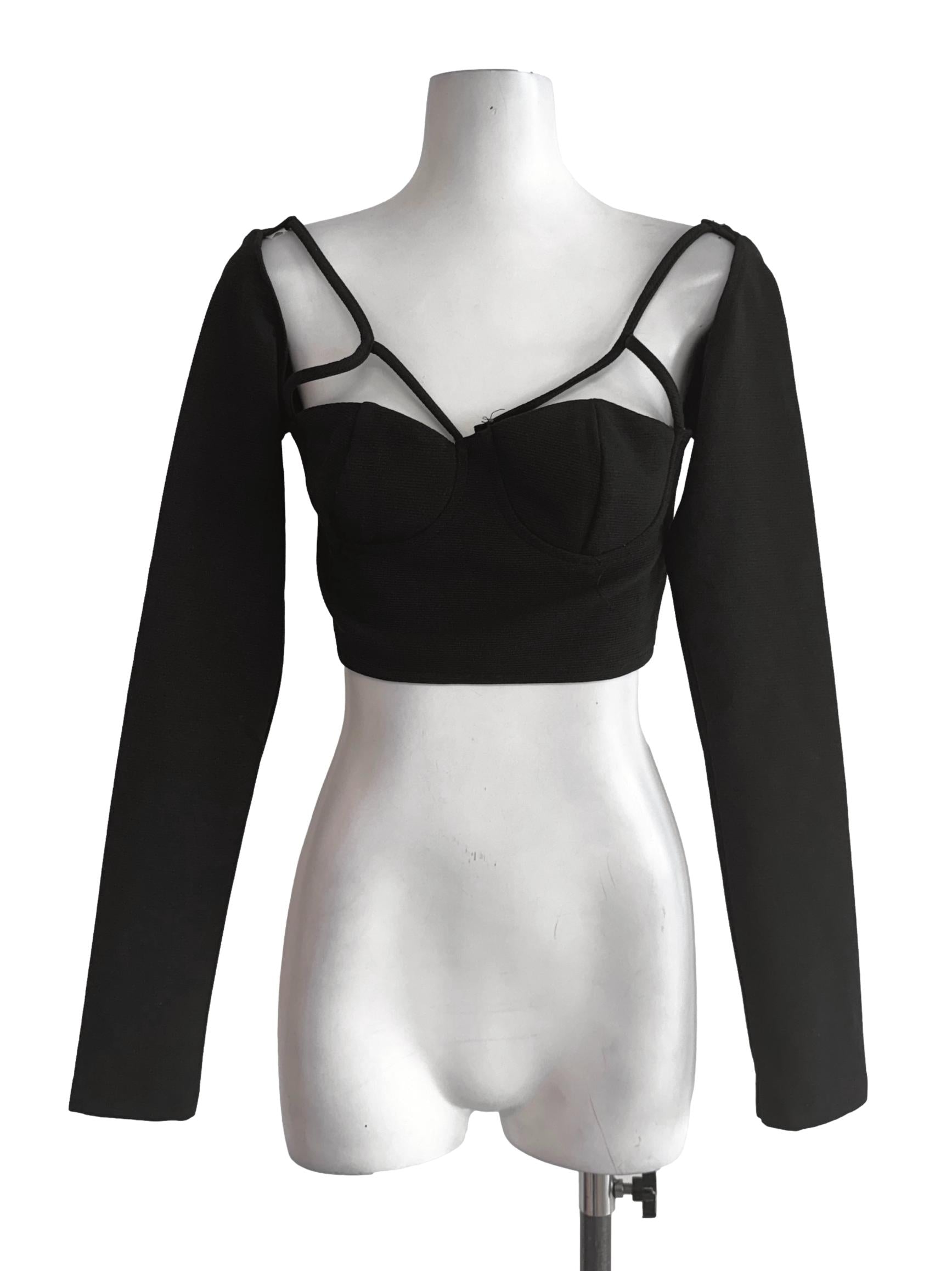 Black Long Sleeves Textured Top