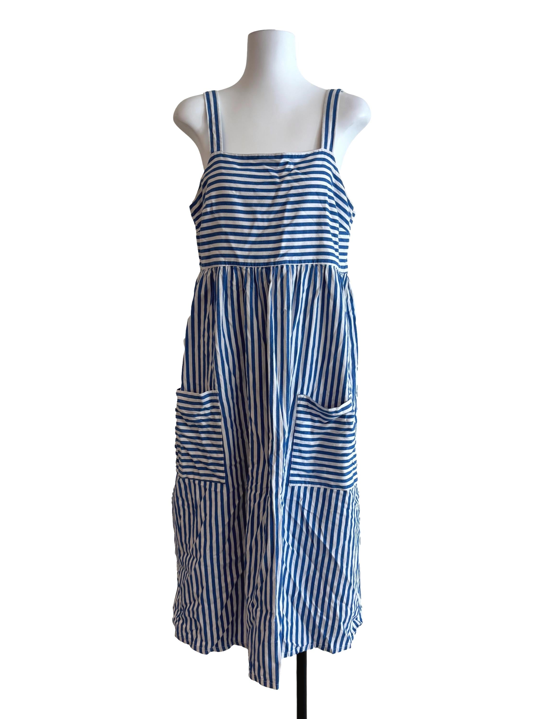 Royal Blue Apron Neck Striped Dress