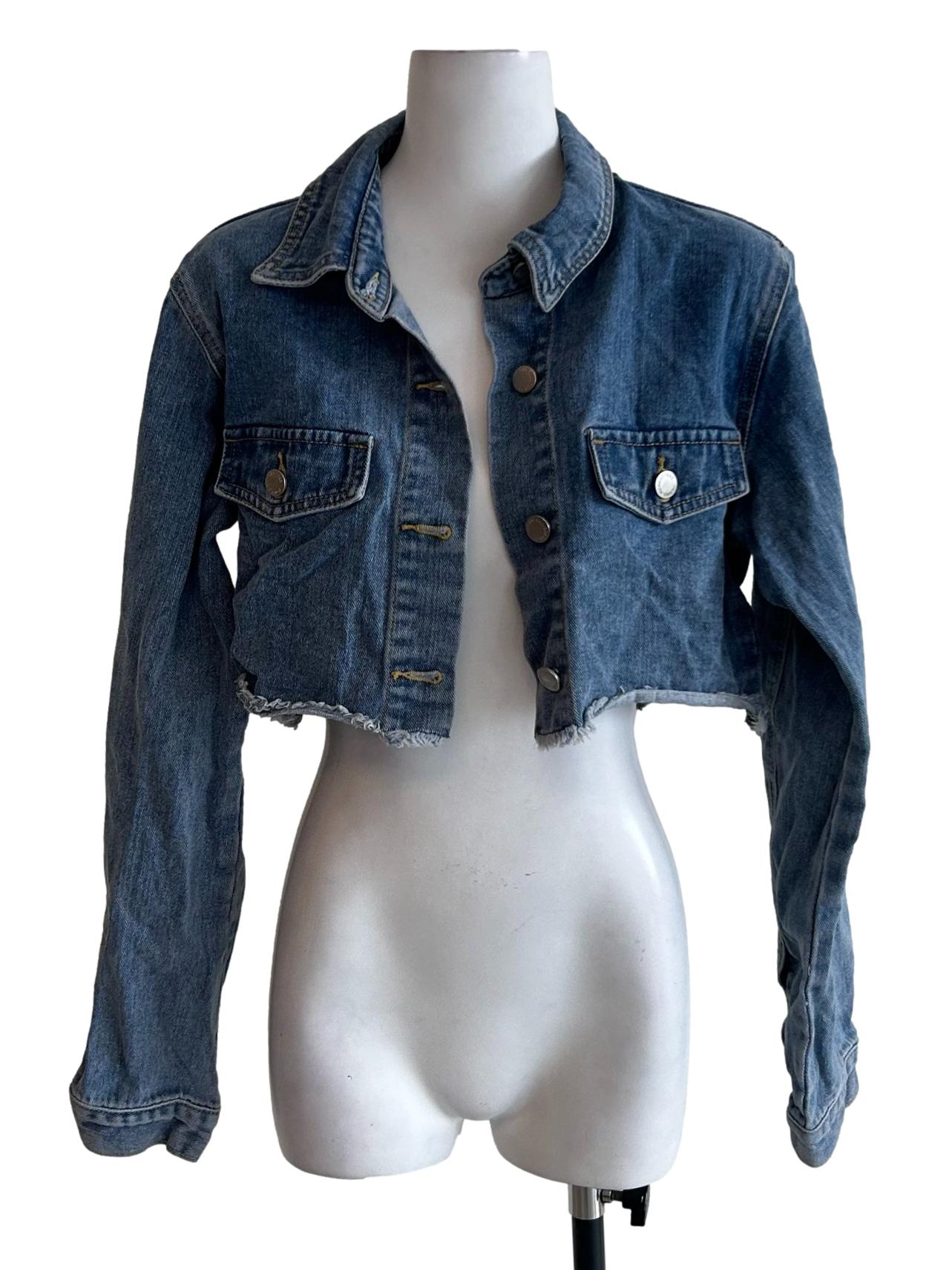 Steel Blue Crop Denim Jacket