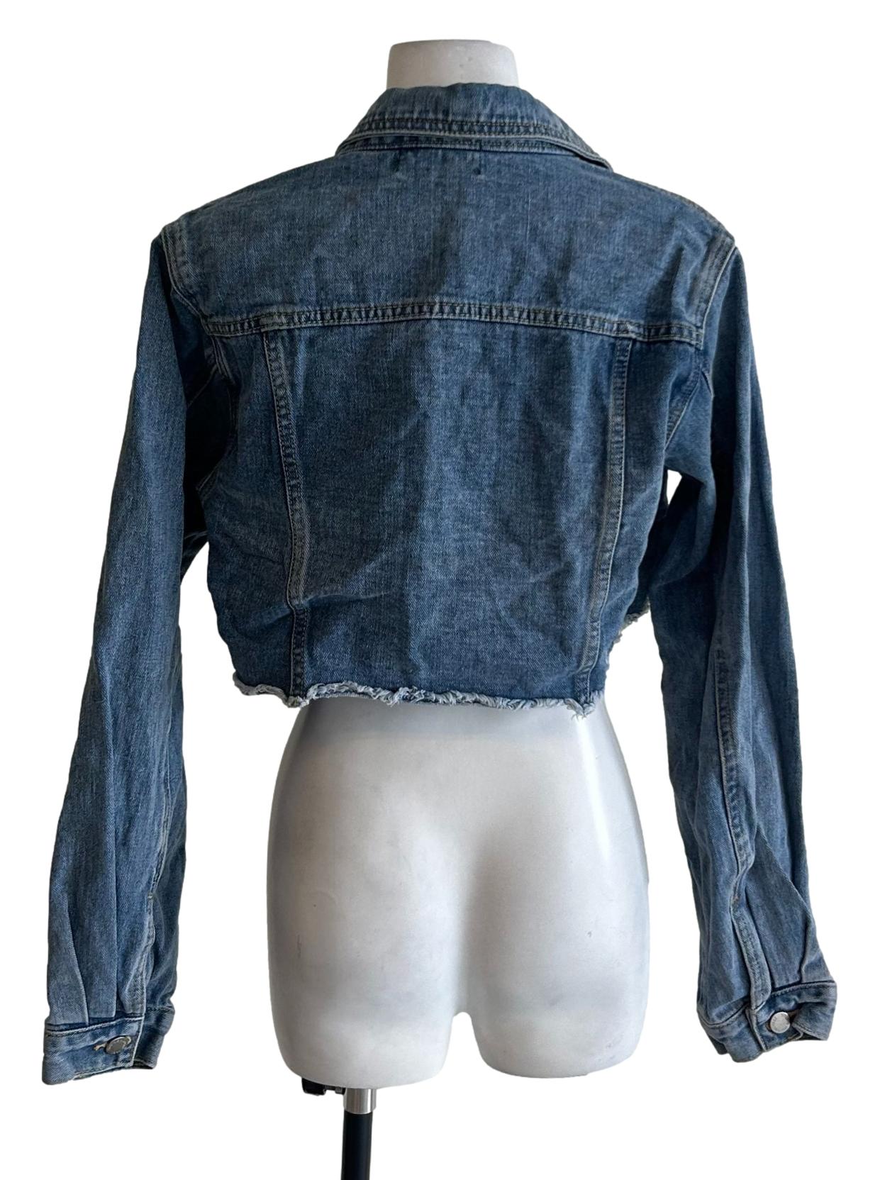 Steel Blue Crop Denim Jacket