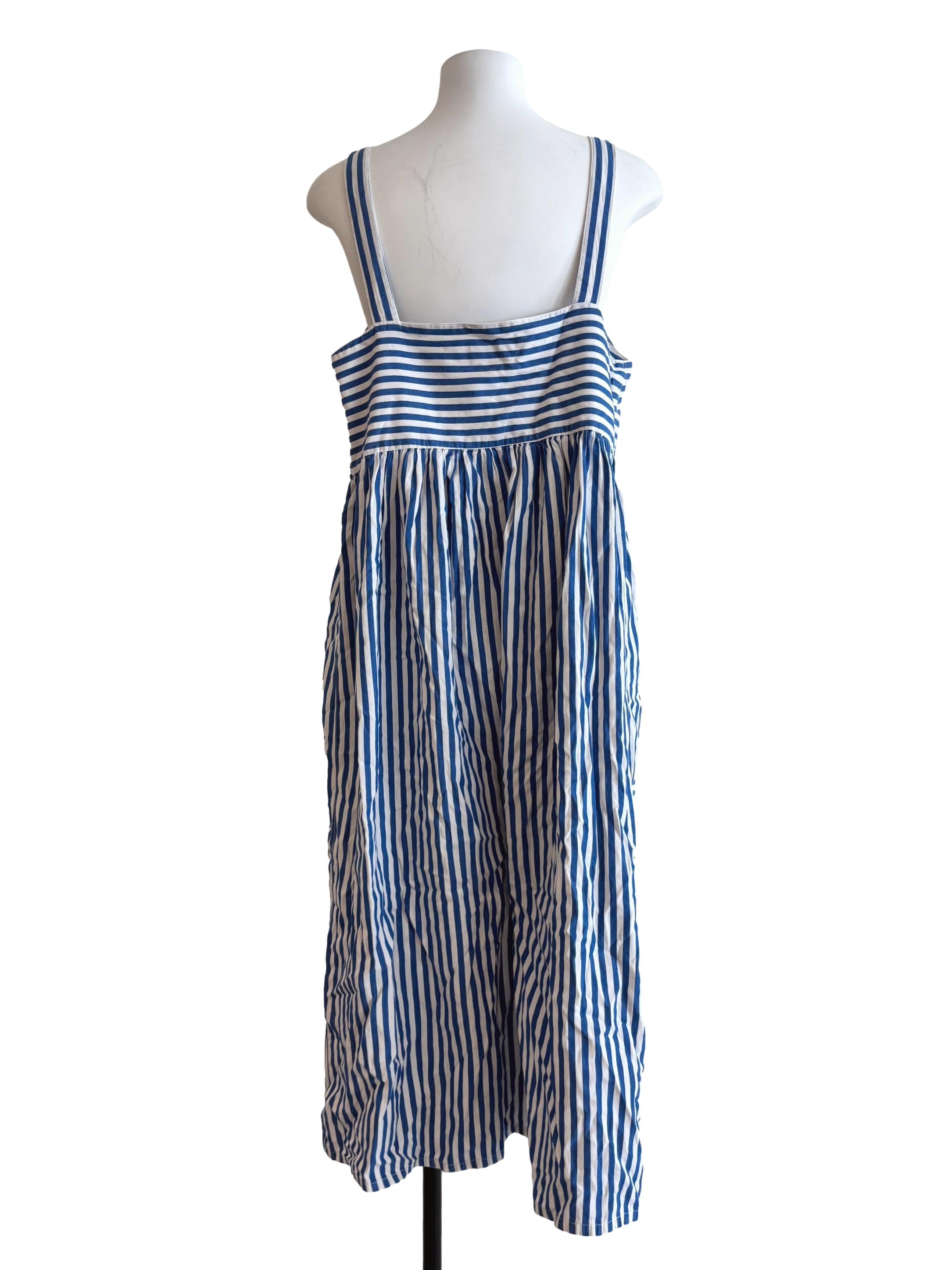Royal Blue Apron Neck Striped Dress