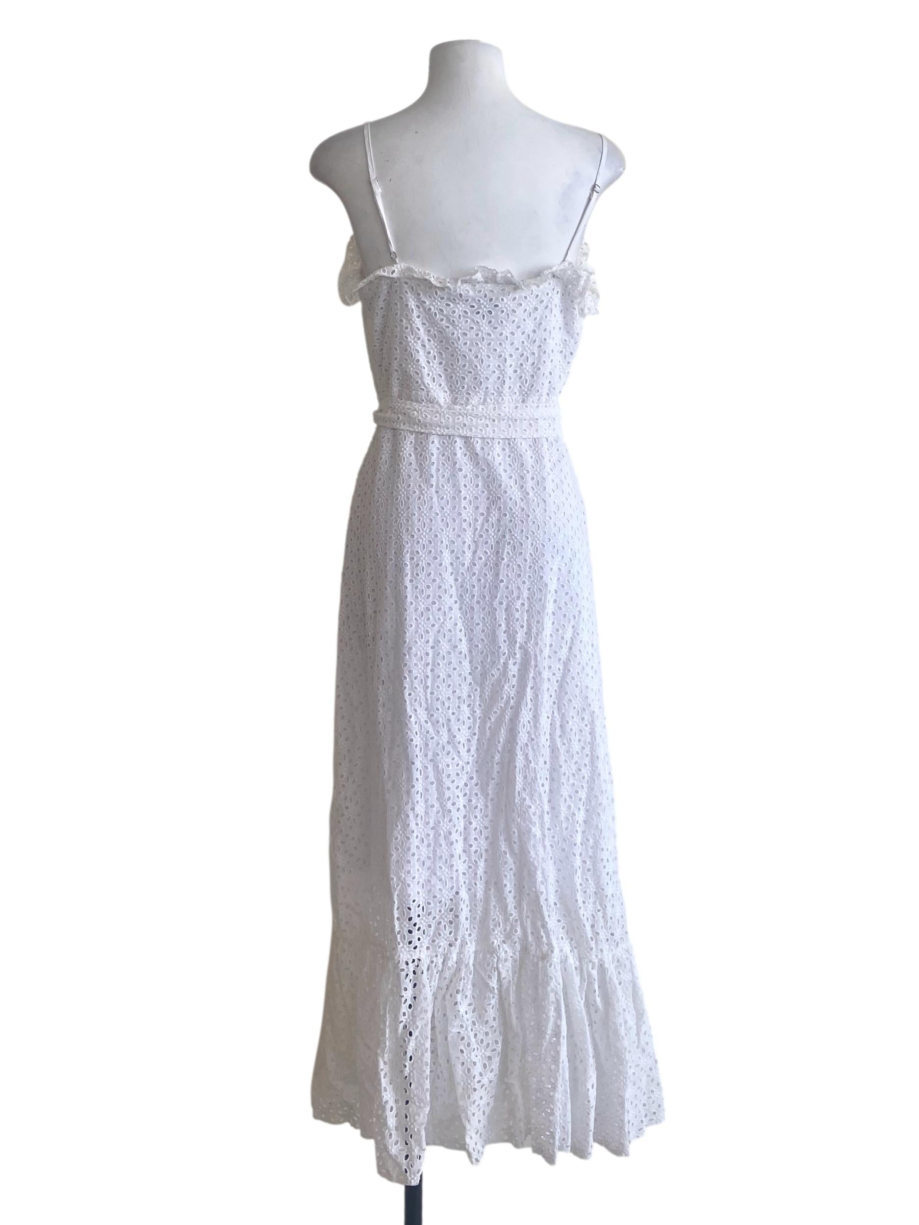 White Floral Embroidery Drop Waist Dress TEM