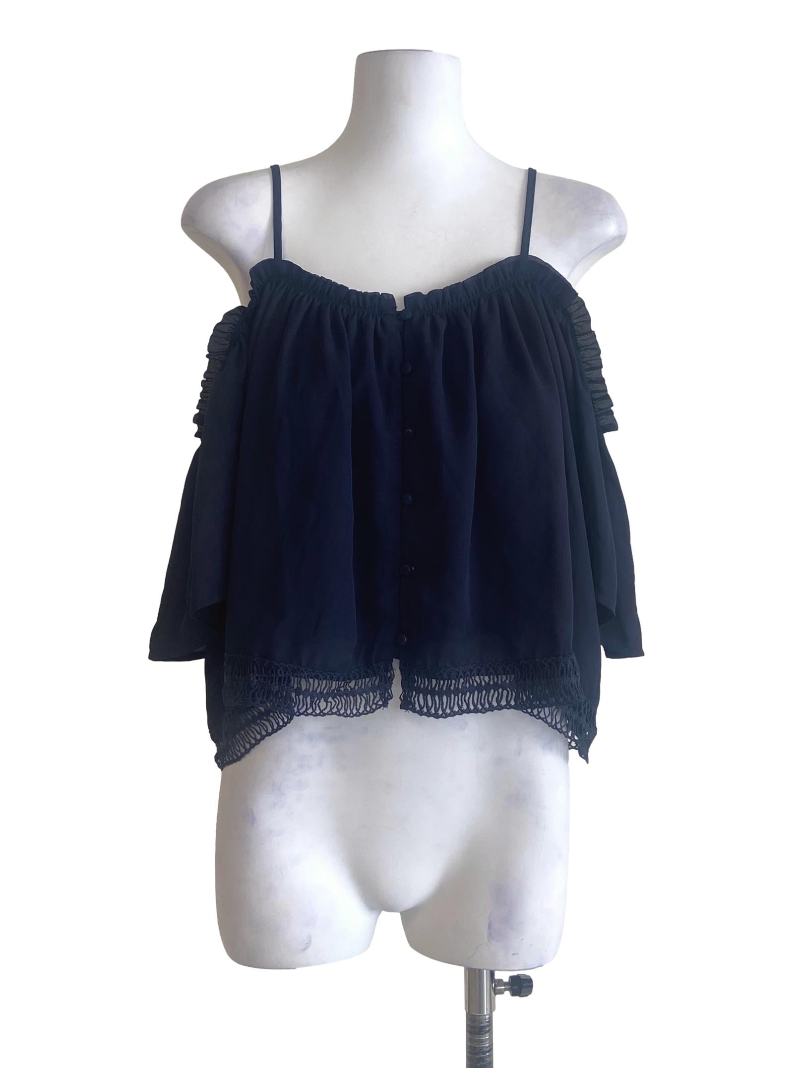 Navy Blue Drop Shoulder Lace Blouse